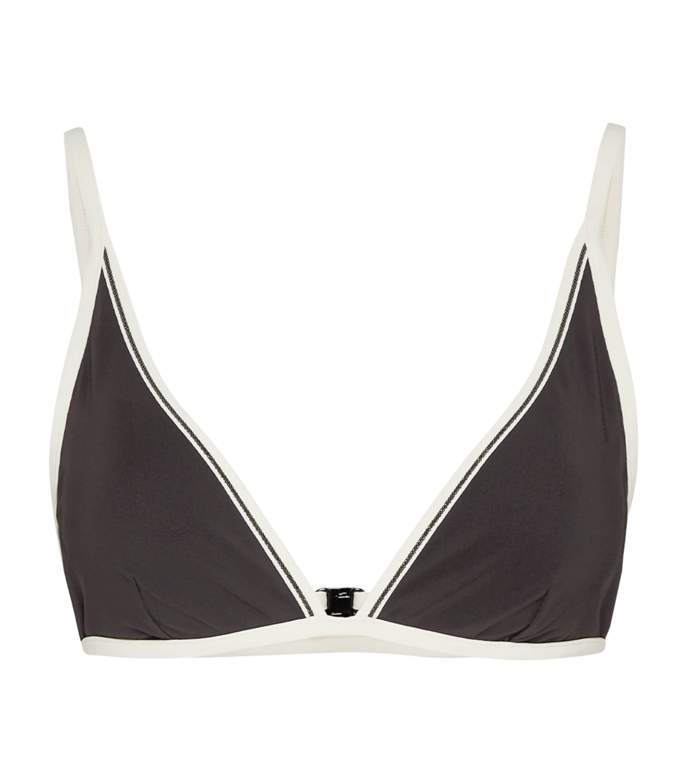 Brunello Cucinelli Techno Jersey Monili-trim Bikini Top In Brown
