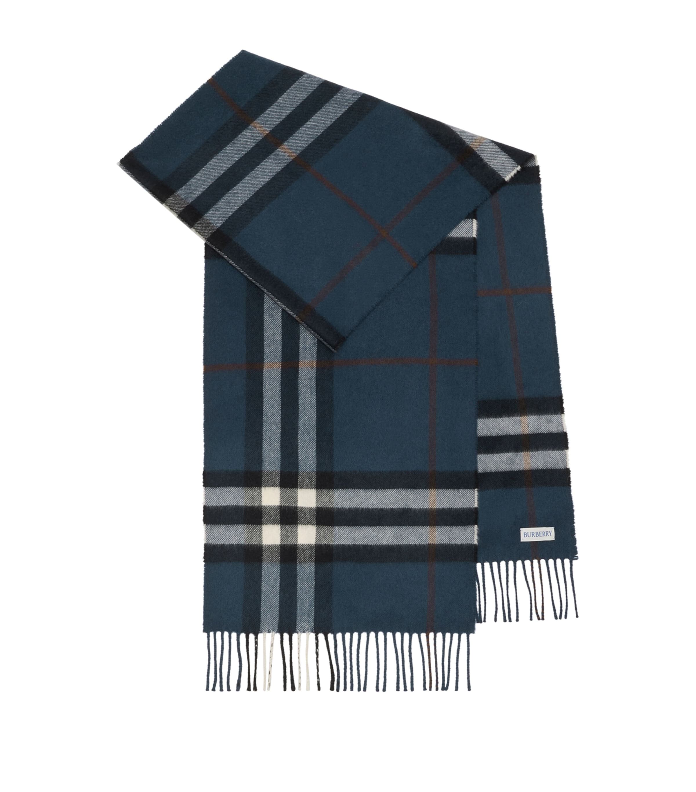 Burberry Cashmere Check Scarf In Blue