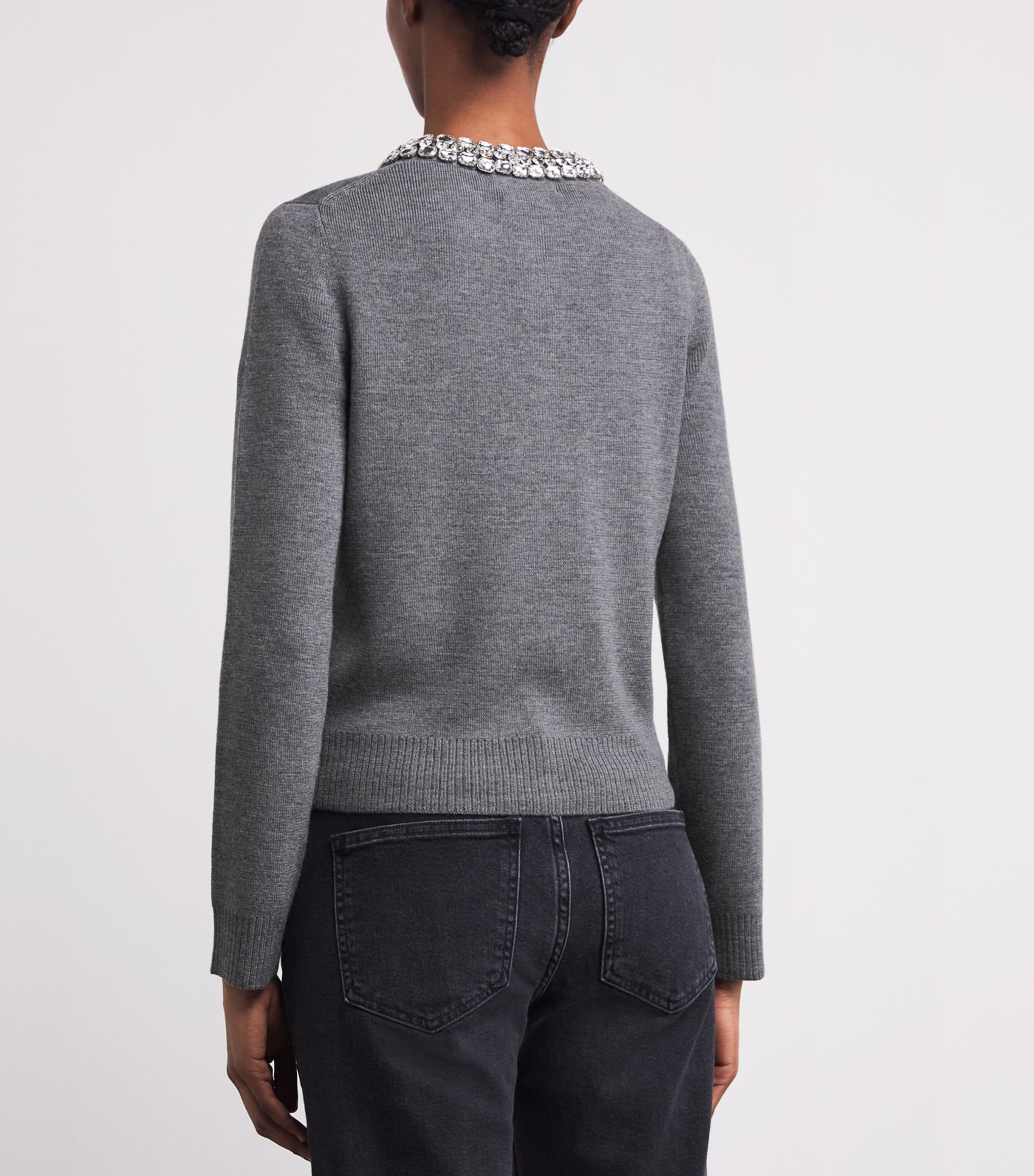 Merino Wool Embellished Daro Cardigan E0167 D/HEATHER GREY Image 4