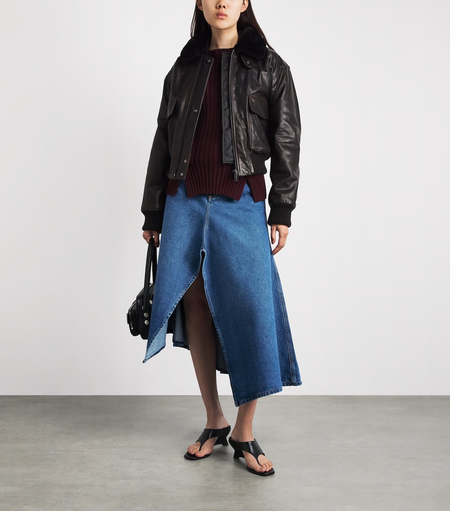 Victoria Beckham Womens Asymmetric Panelled Denim Midi Skirt Mid Blue Wash Image 2