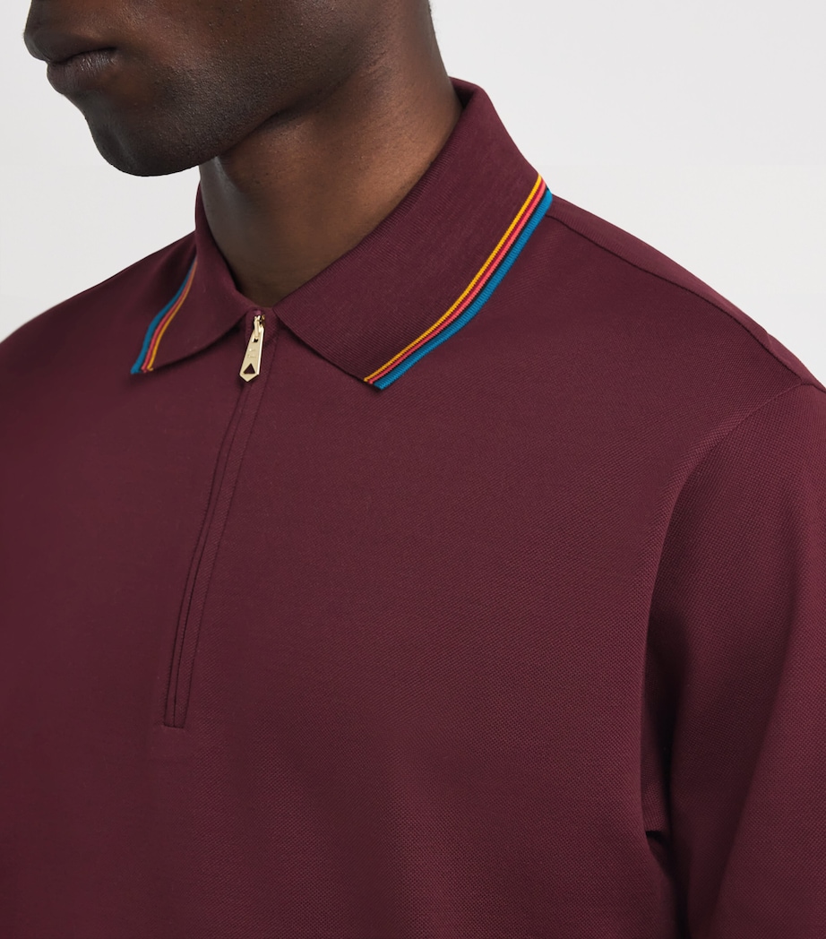 Cotton Signature Stripe Polo Shirt 28B_BURGUNDY Image 6