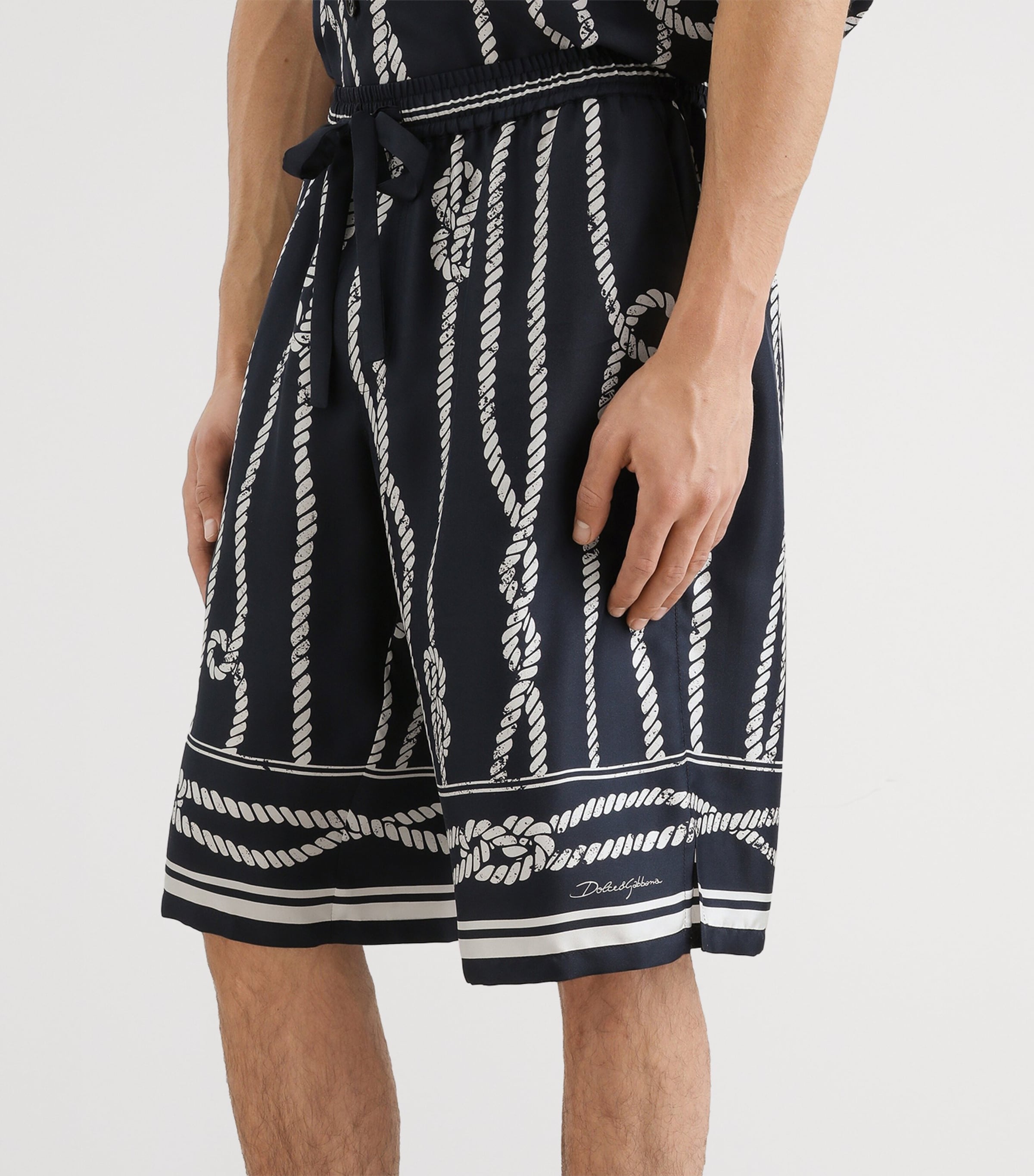 Dolce&Gabbana Mens Silk Marina Shorts Corde F.blu Na Image 4