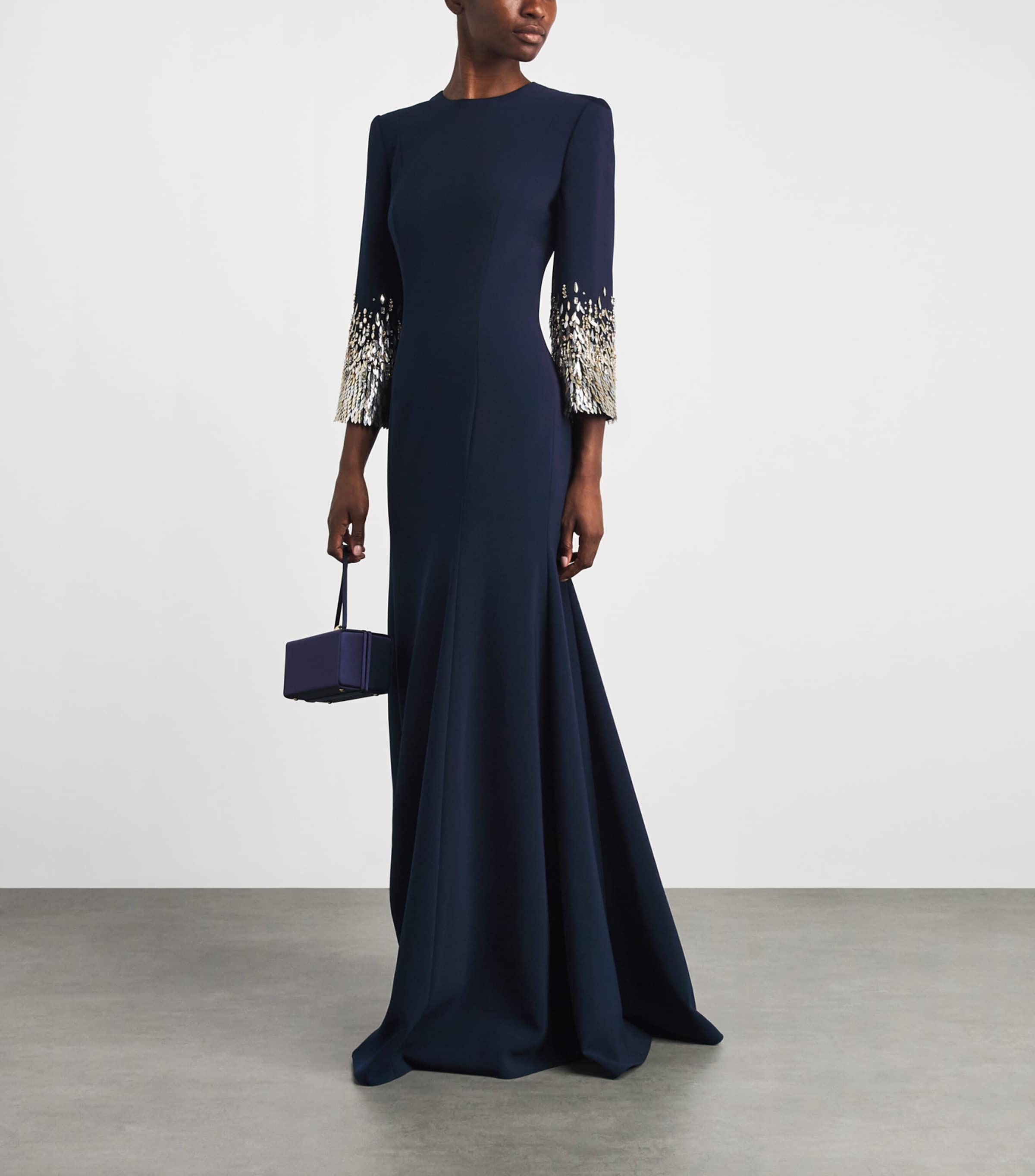 Jenny Packham Womens Embellished-Cuff Anita Maxi Dress Ink Image 2