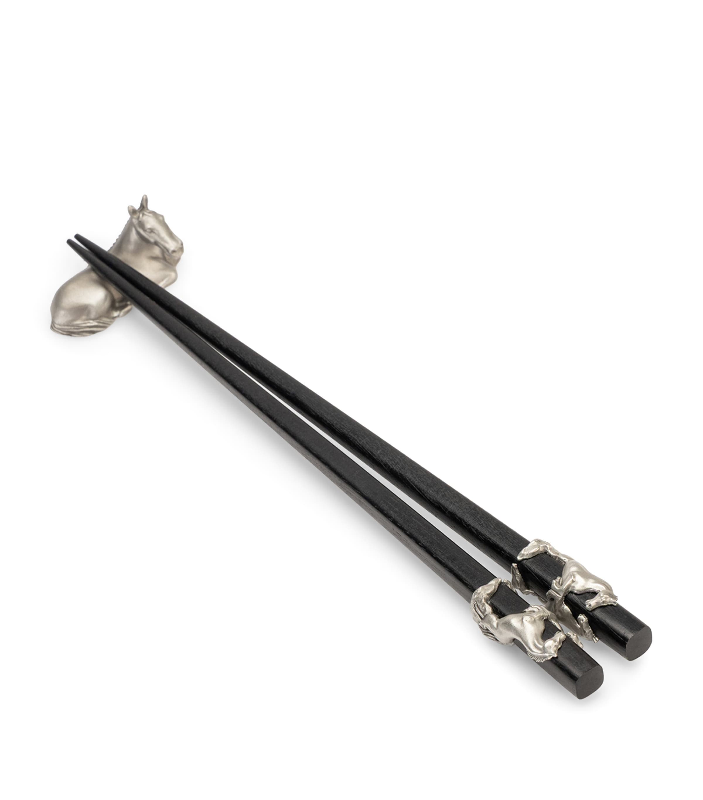 Pewter Horse Chopsticks and Rest Set BLACK/PEWTER Image 1