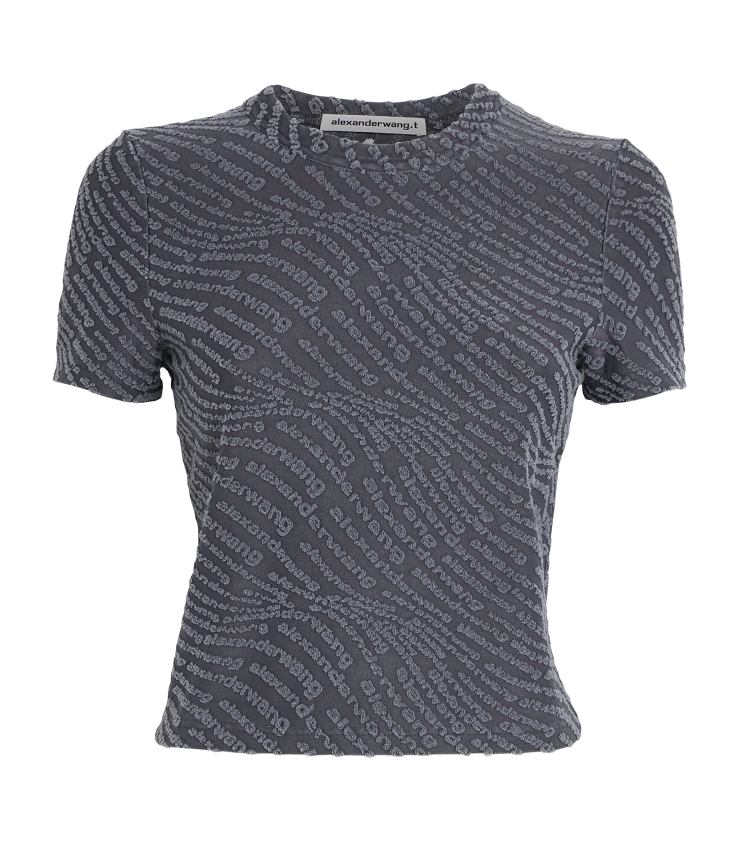 Alexander Wang Short Sleeve Round Neck Cropped Top In Gray