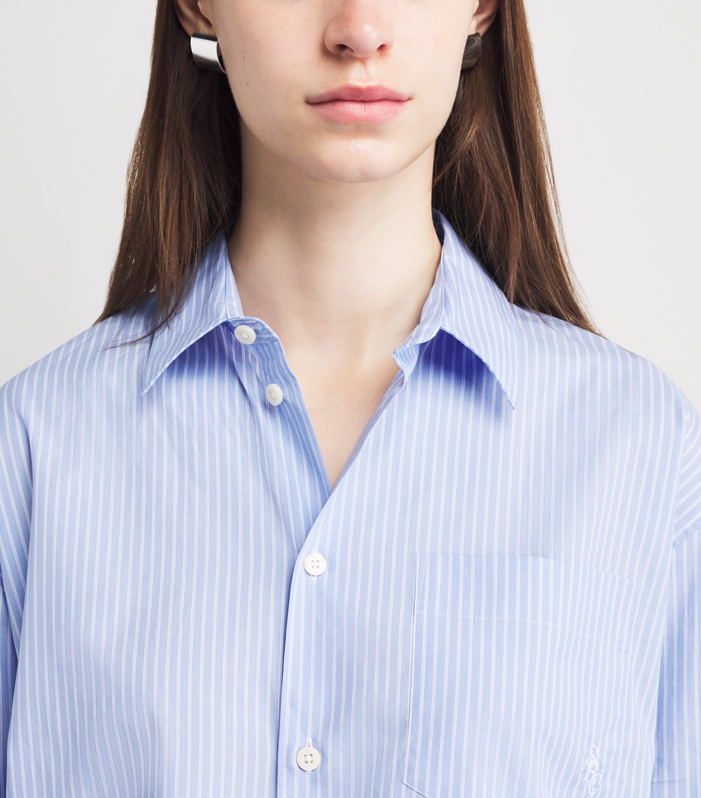 Sporty & Rich Womens Cotton Stripe Oversized Shirt Blue Stripe Image 3