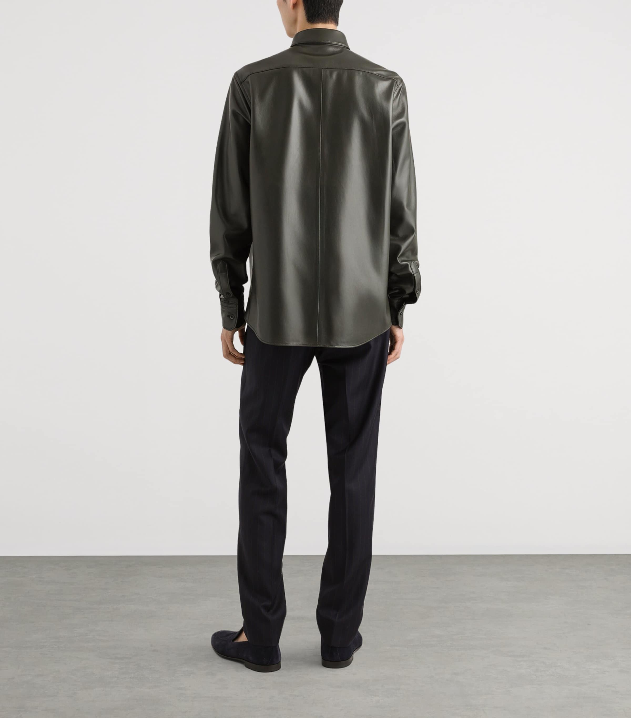 Dolce&Gabbana Mens Leather Shirt Dark Green Image 3