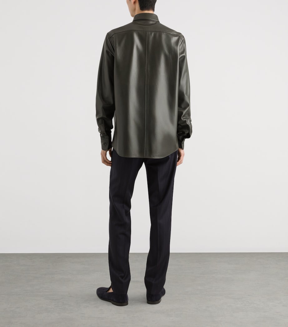 Dolce&Gabbana Mens Leather Shirt Dark Green Image 3