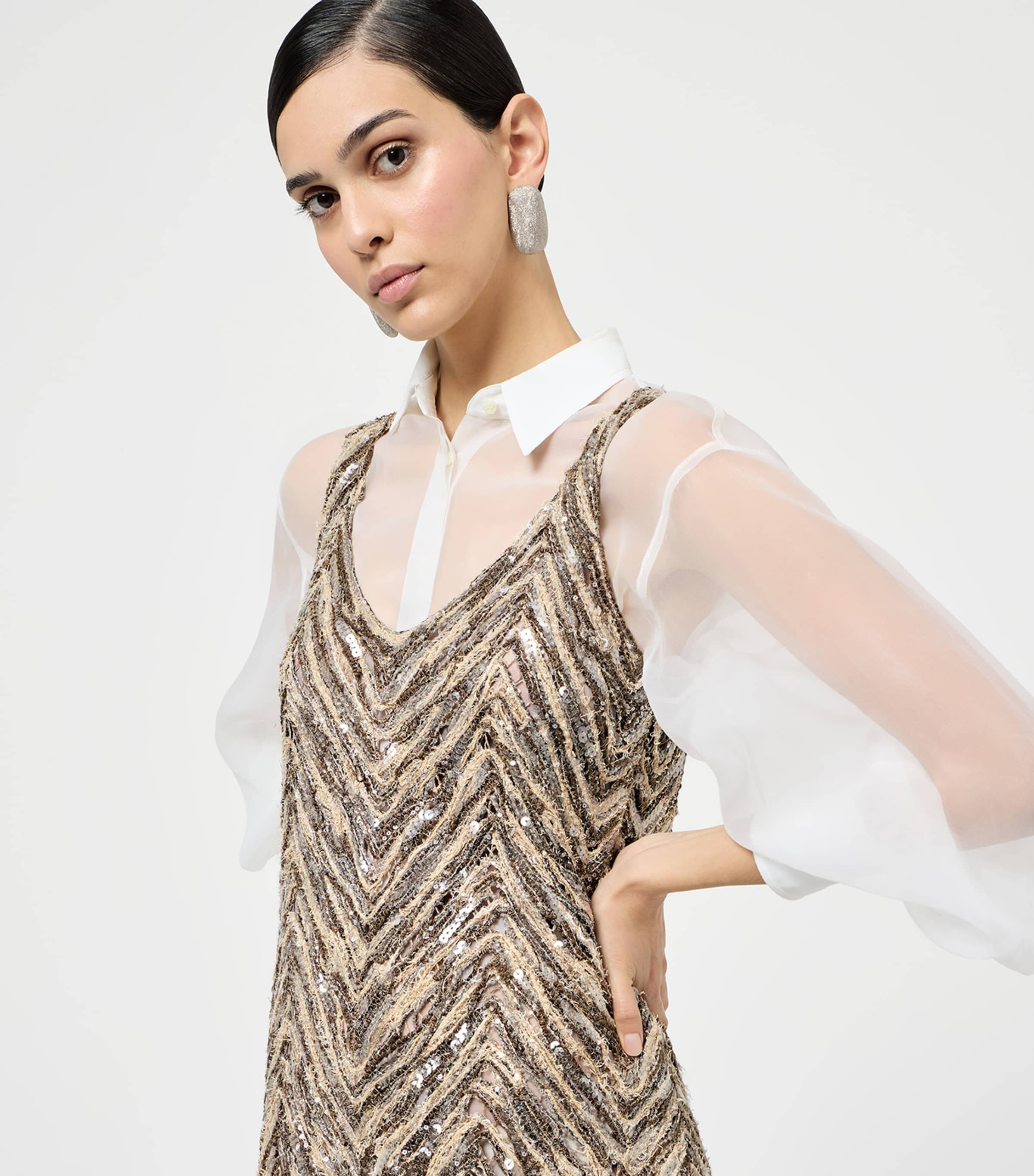 Chevron Sequinned Mini Dress CJ13 Image 4