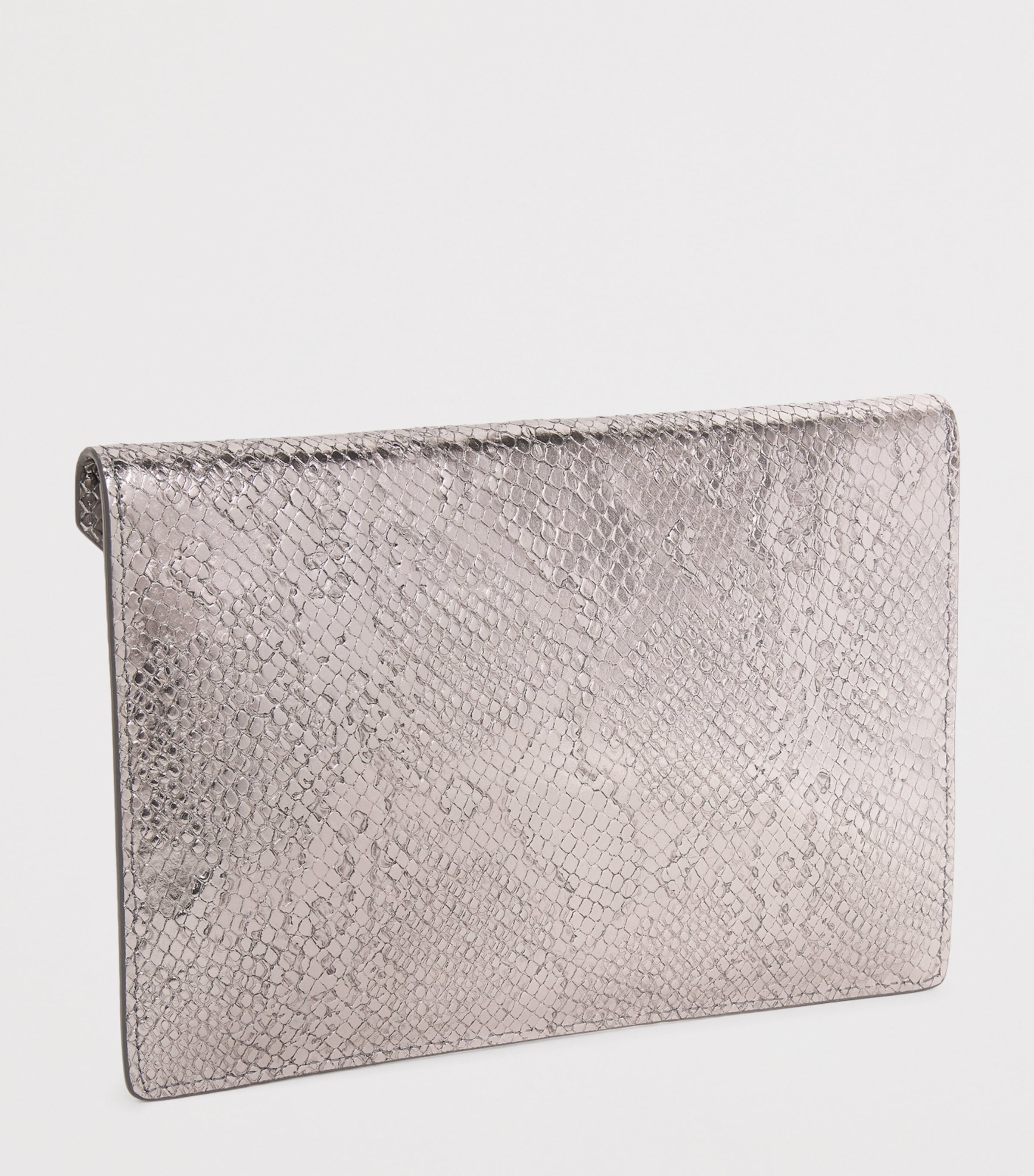 Croc-Embossed Leather Envelope Clutch Bag IRON Image 3