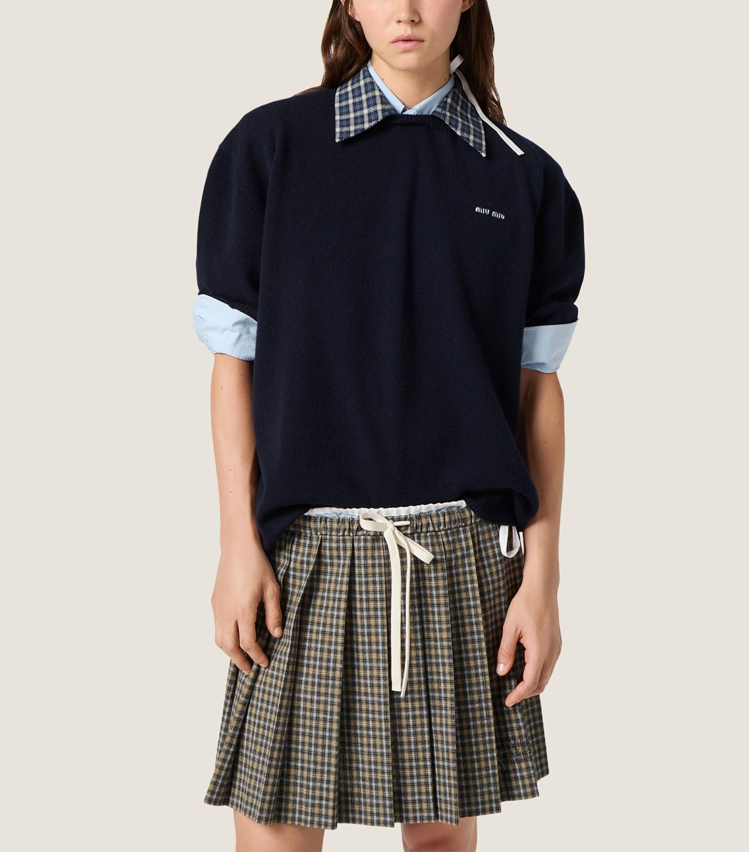 Miu Miu Womens Cashmere Short-Sleeve Polo Sweater Blue Image 5