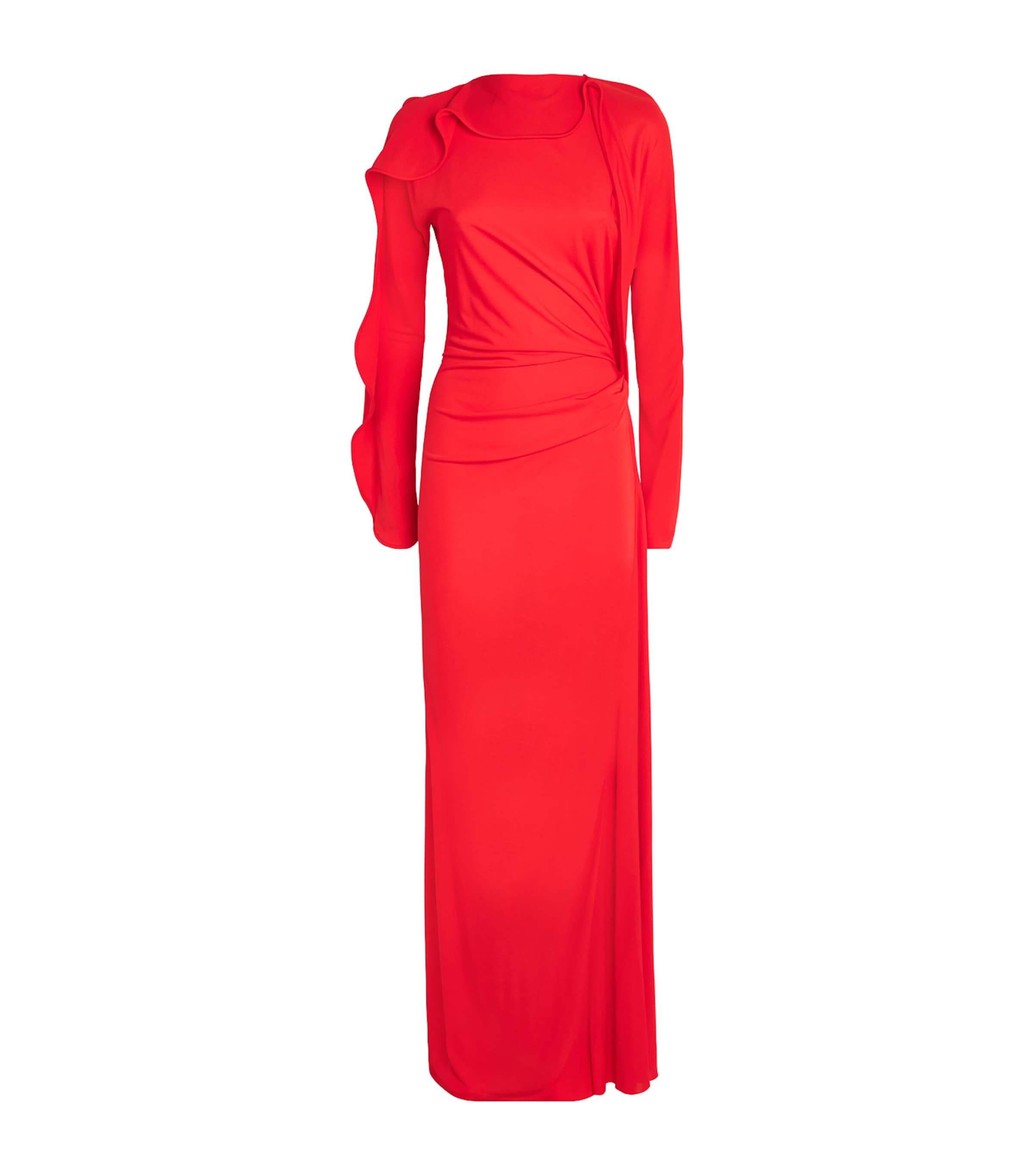 Victoria Beckham Womens Cayenne Draped Long-sleeves Woven Gown In Red