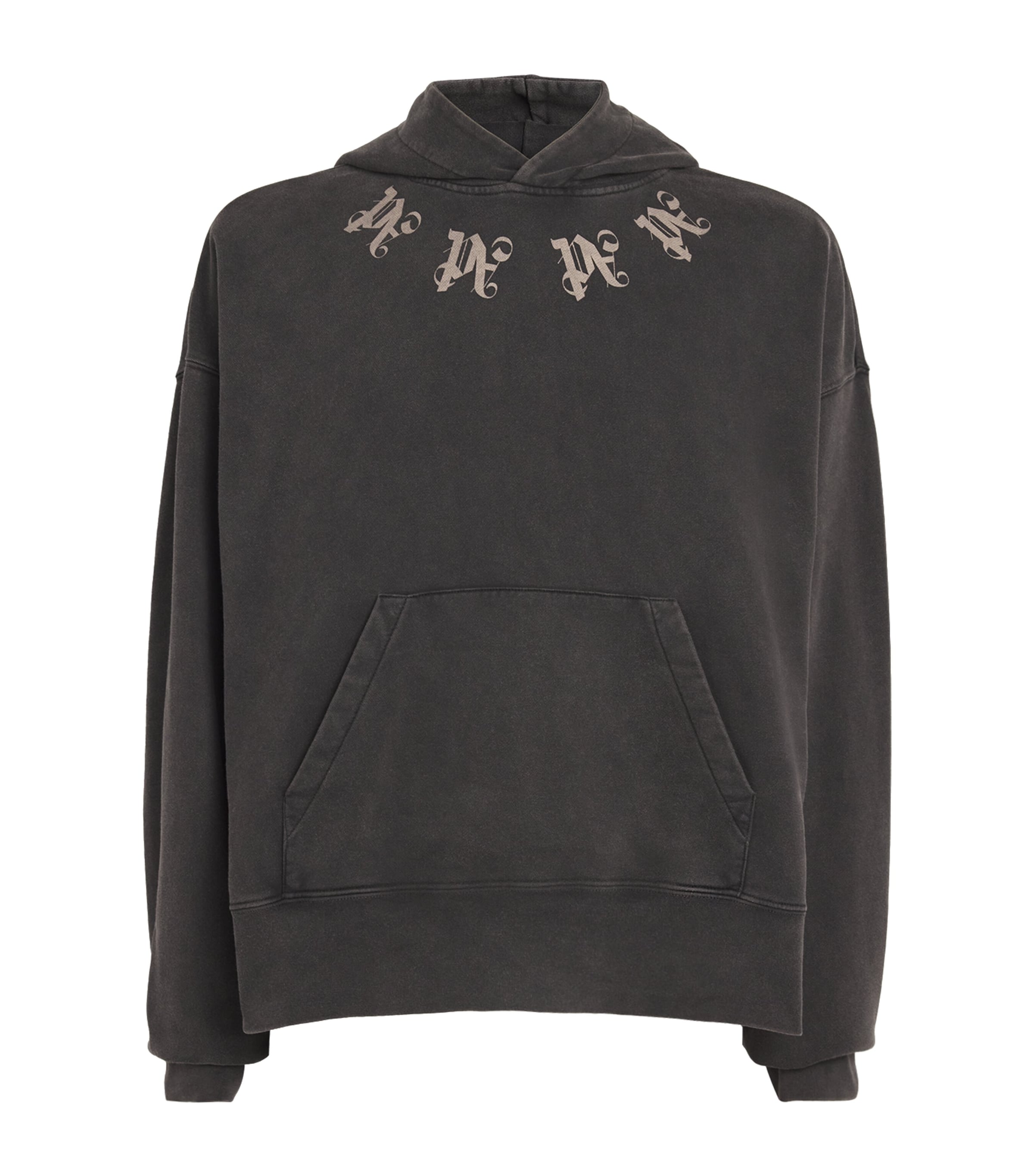 Shop Palm Angels Cotton Monogram Hoodie In Black