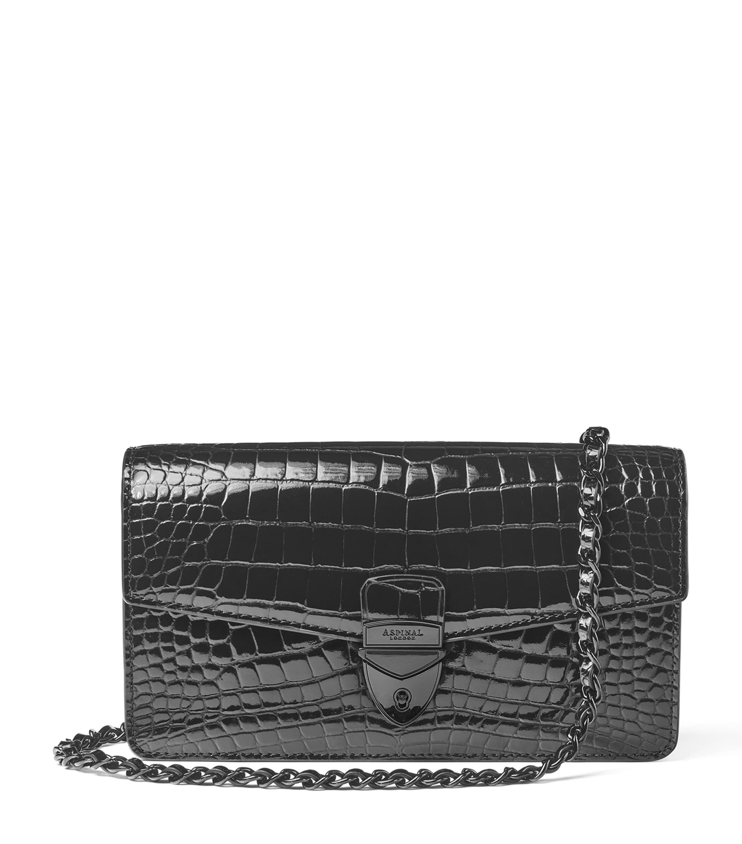 Aspinal Of London Womens Black Mayfair 2 Croc-effect Leather Clutch Bag In Black