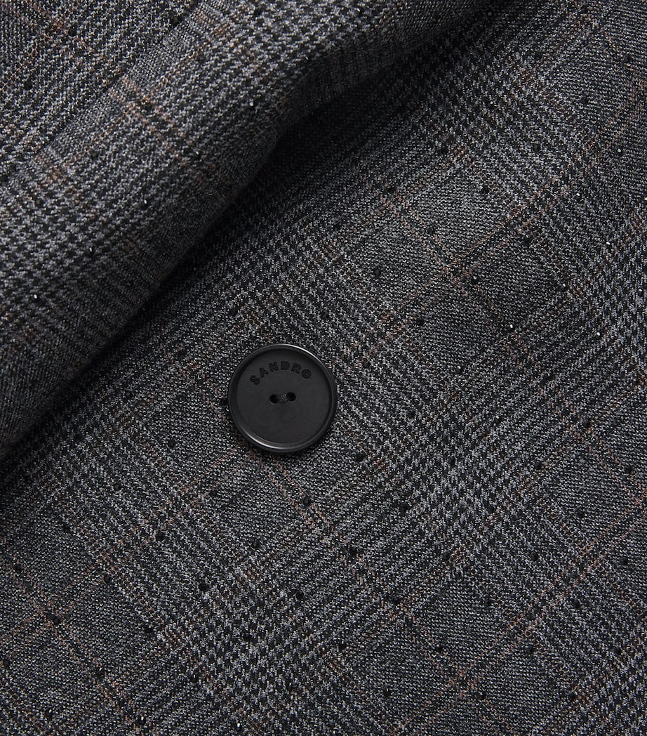 Rhinestone-Embellished Check Trench Coat GREY / BROWN Image 5