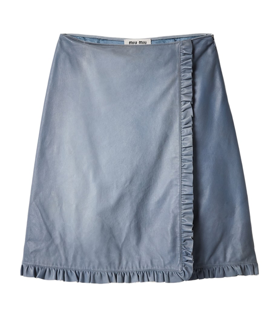 Miu Miu Womens Nappa Leather Ruffle Midi Skirt Light Blue Image 1