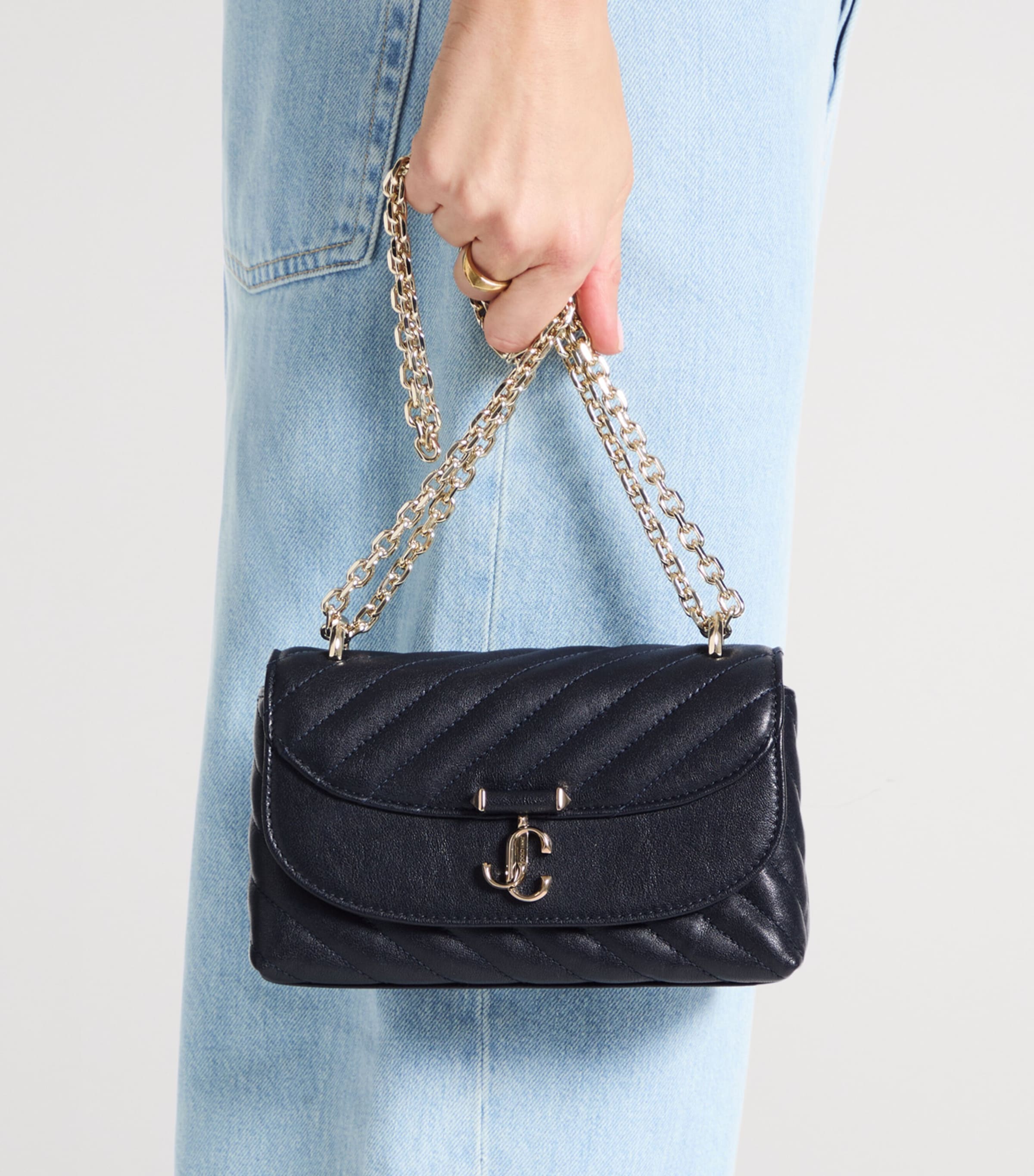 Jimmy Choo Medium Quilted Leather Curve Cross-Body Bag Marine/shiny Gold Image 2