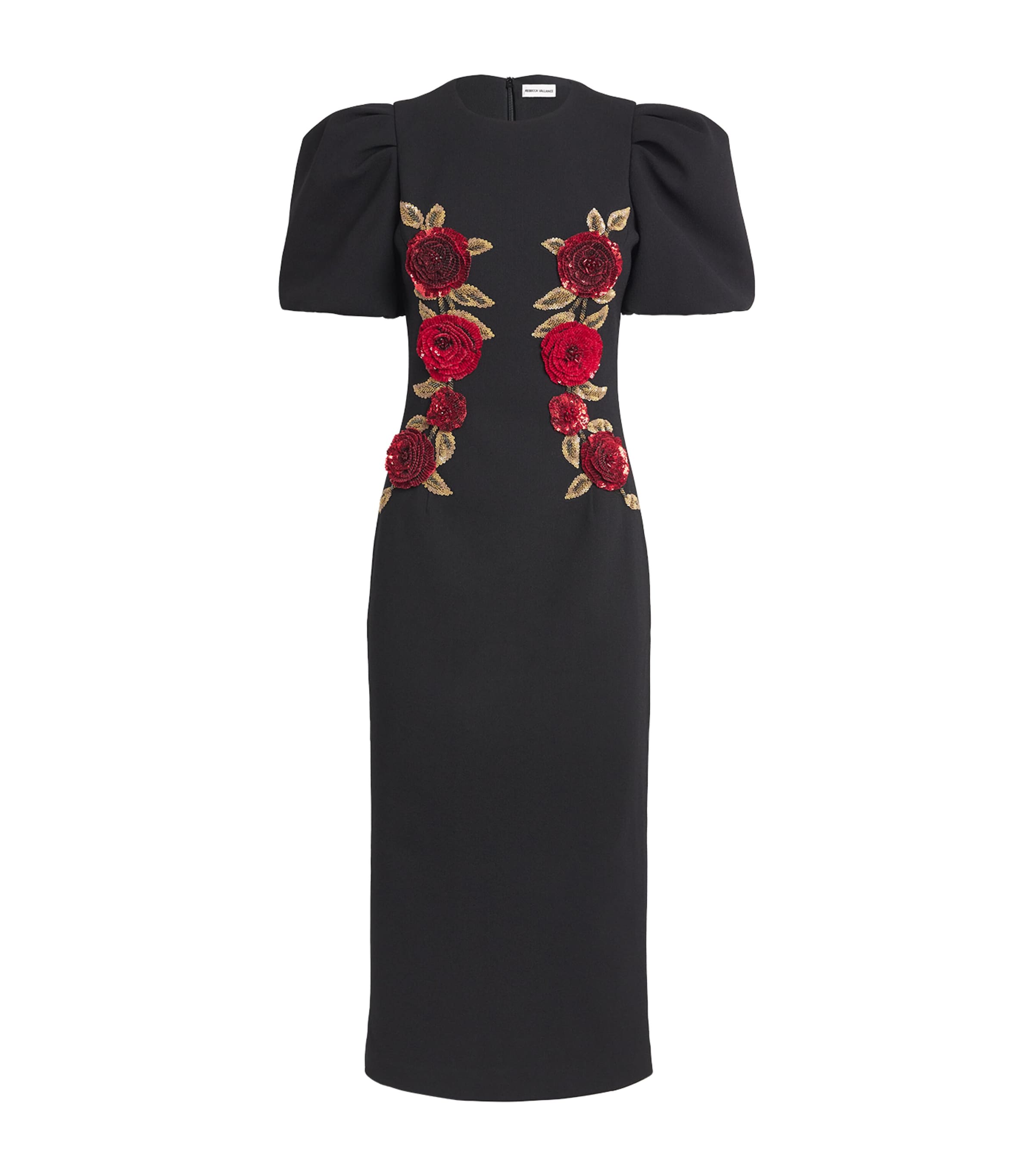 Rebecca Vallance Womens Appliqué Rosetta Midi Dress Black Image 1