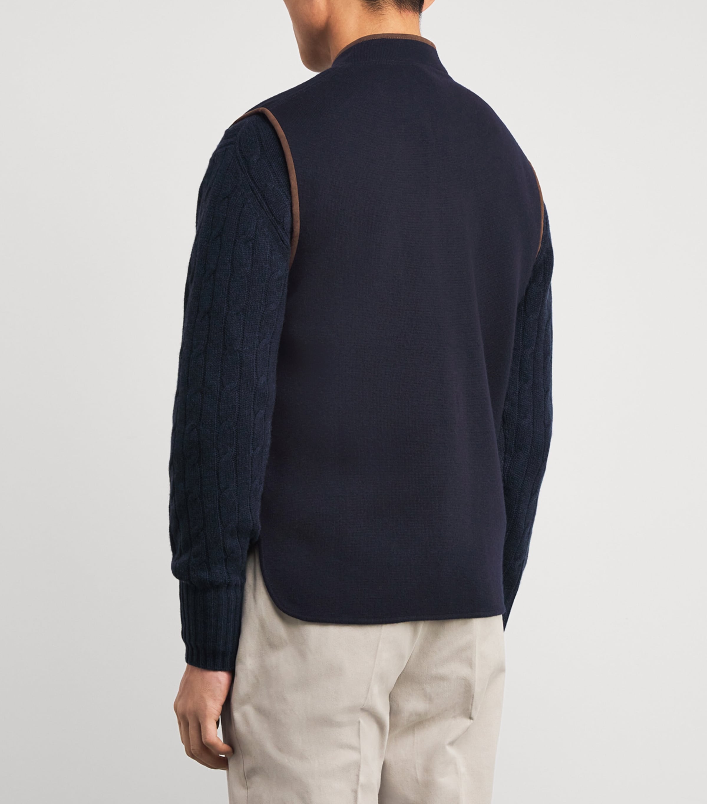 Organic Cashmere Alcantra-Trim Shaftesbury Gilet NAVY Image 4