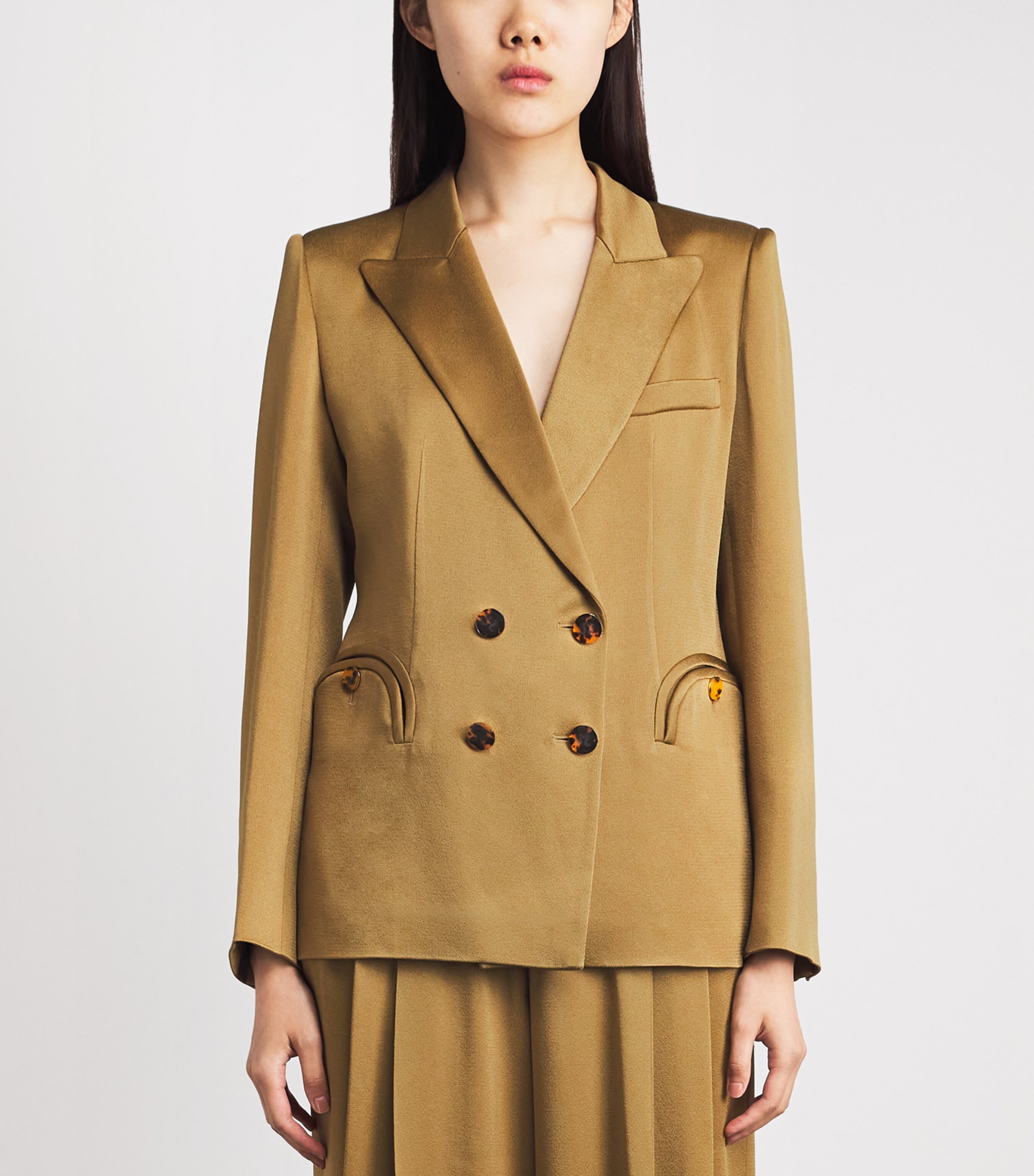 Blazé Milano Womens Satin Novalis Charmer Double-Breasted Blazer Dijon Image 4