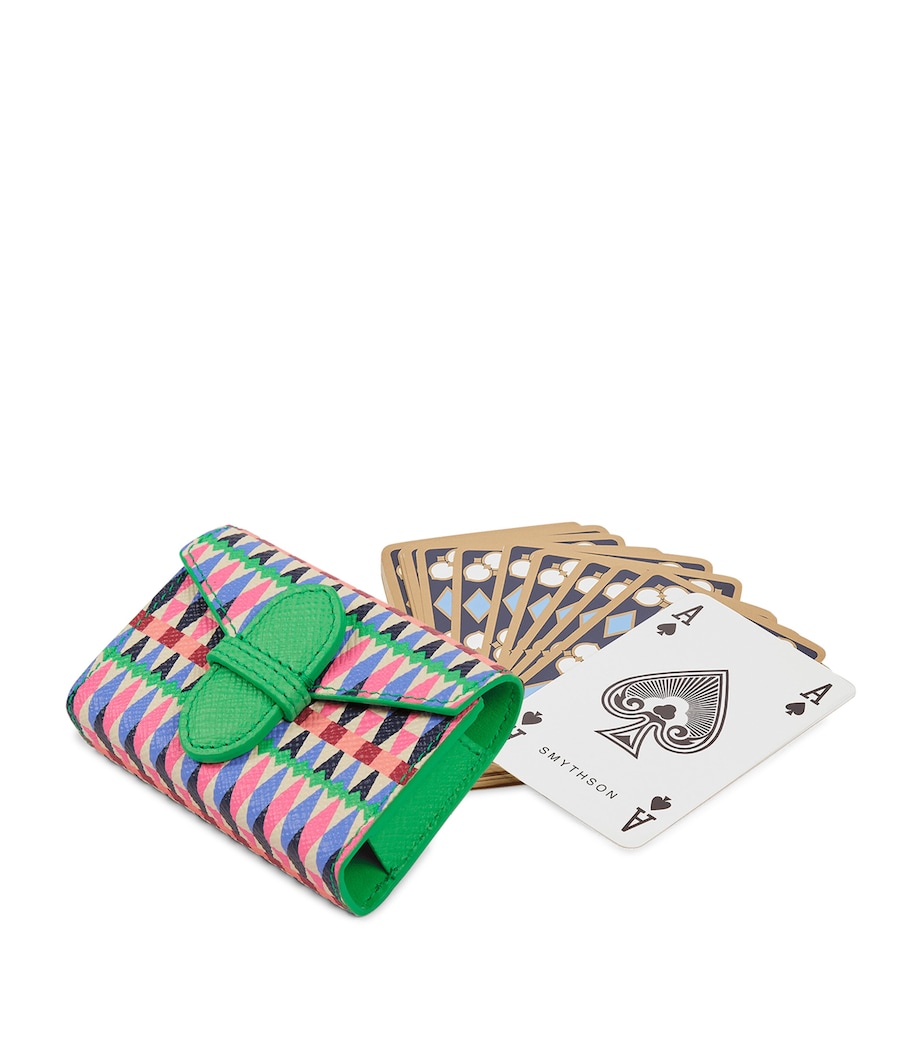 Smythson Leather Harlequin Panama Playing Card Case Flamingo Mix Image 4