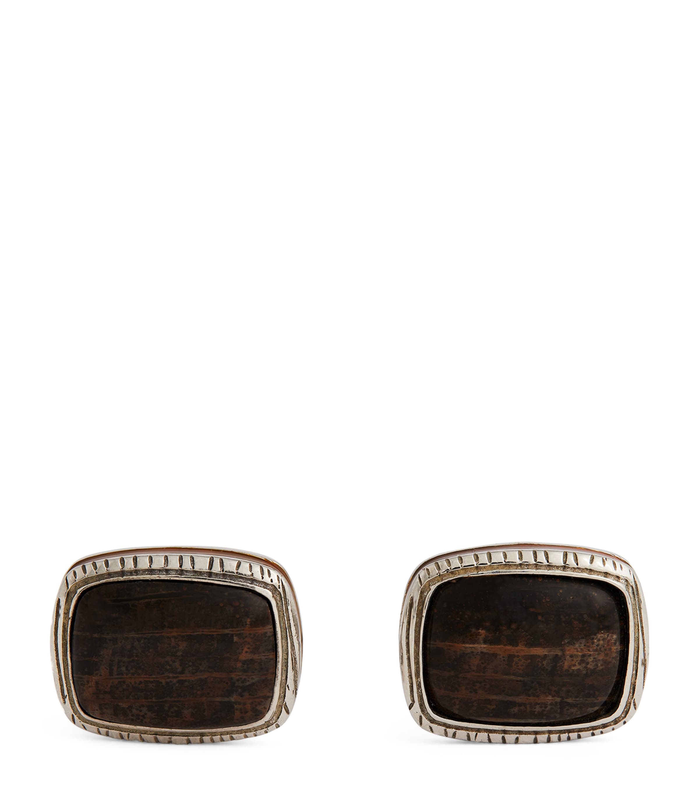 Tateossian Silver And Oak Wood Cufflinks In Brown