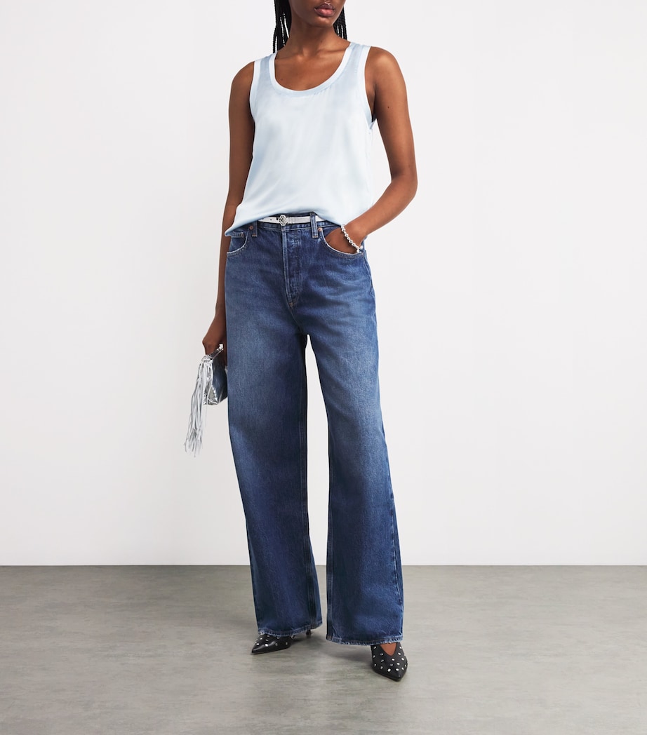 Maje Womens Silk-Blend Tank Top Blue Sky Image 2