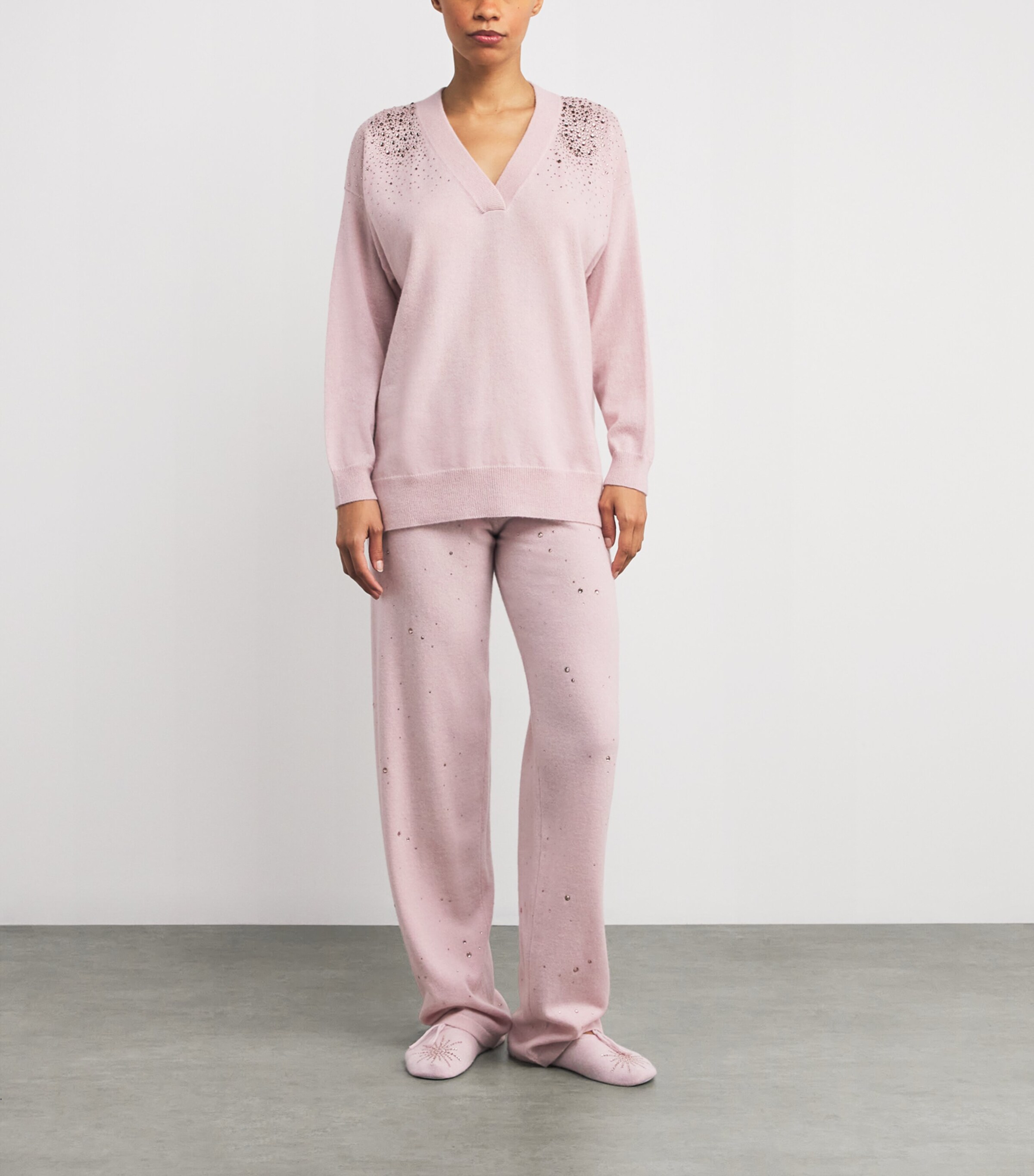 Cashmere Crystal-Embellished Aria Sweater PINK SORBET/VIN Image 2