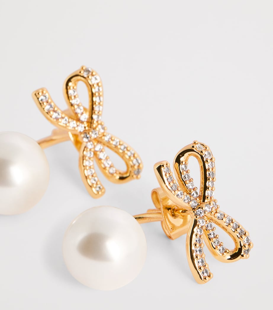 Crystal and Faux Pearl Bow Jacket Earrings PEARL / GOLD Image 6