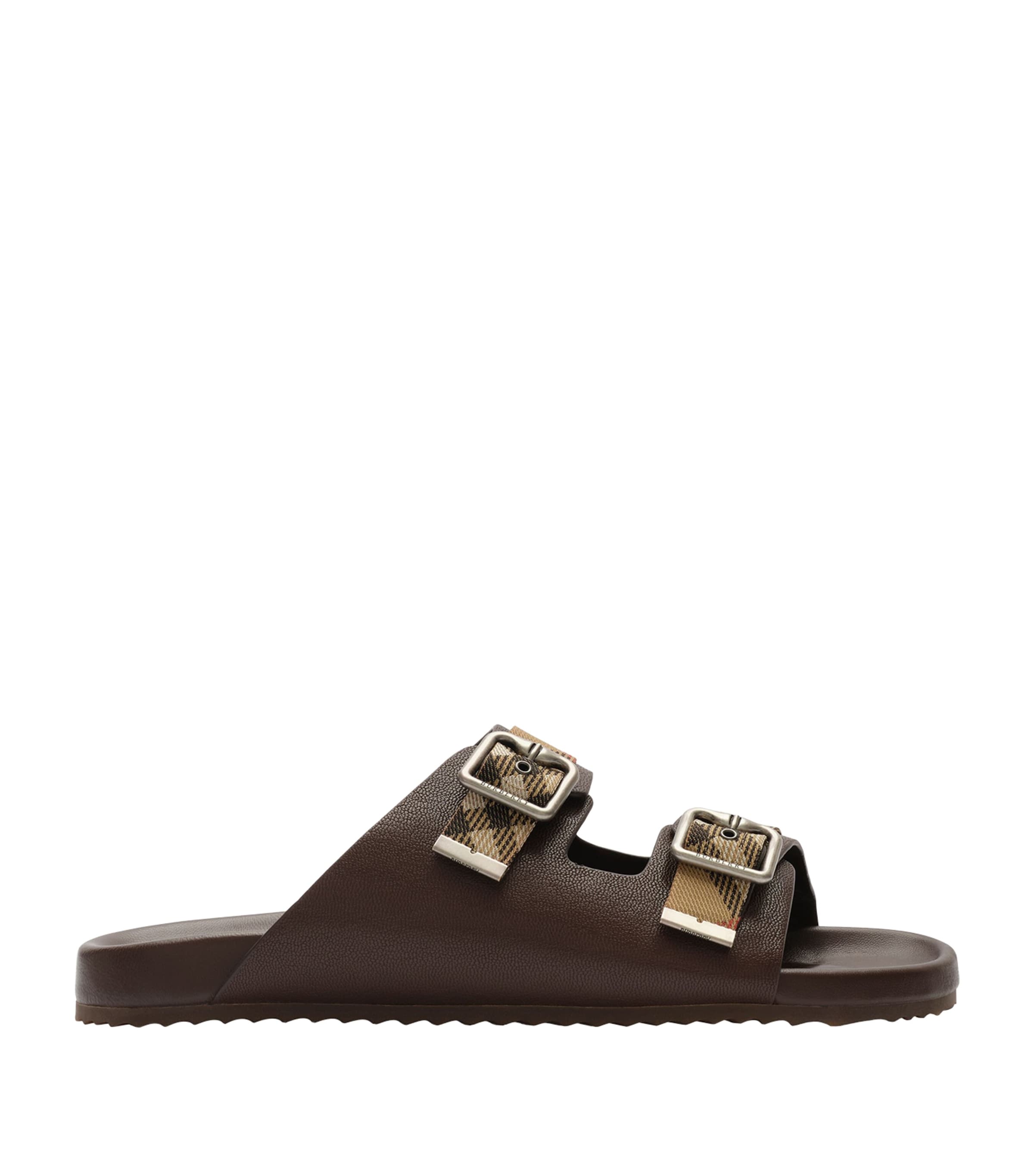 Burberry Leather Check Urchin Slides Mid Brown Image 1