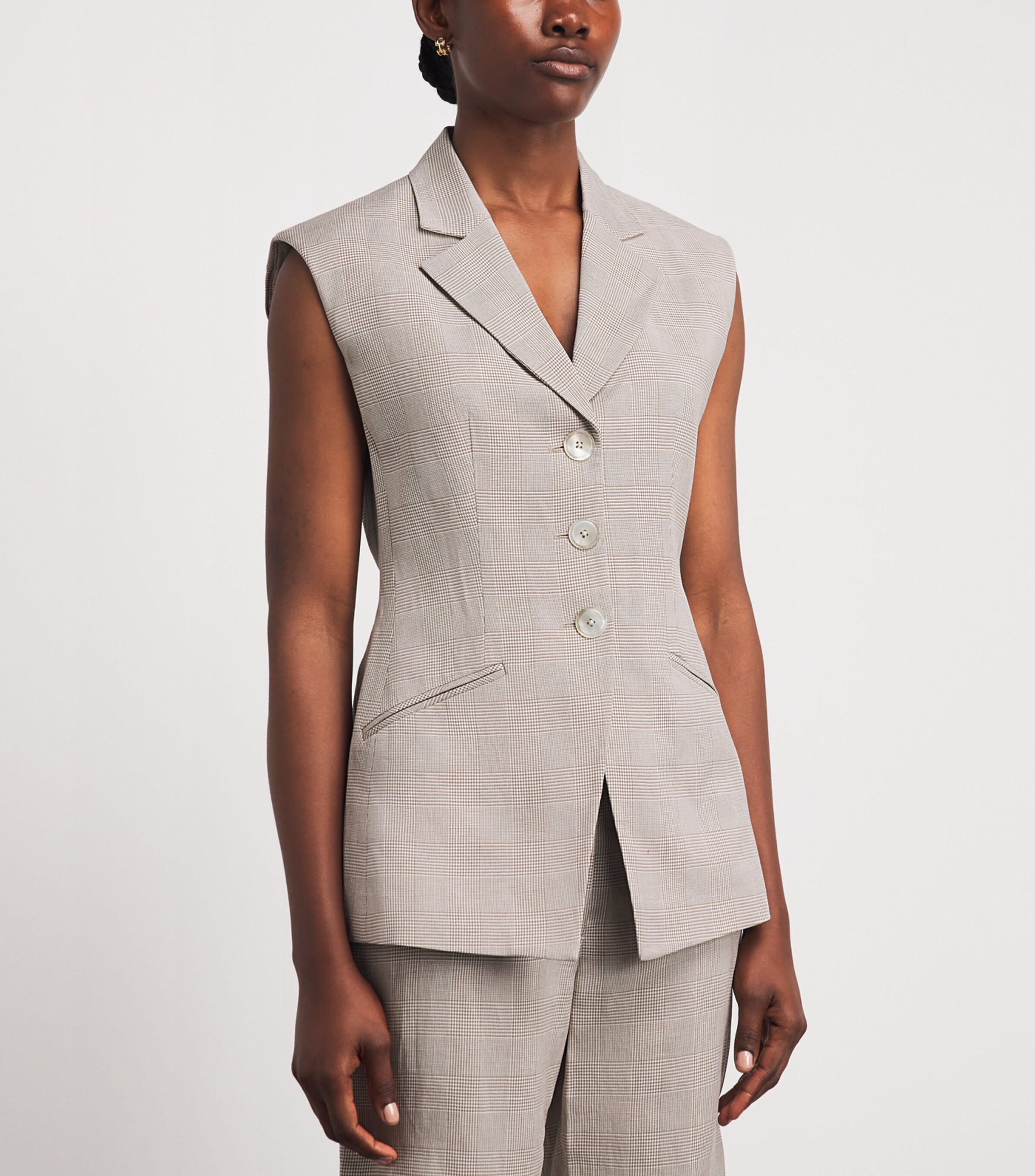 Veronica Beard Womens Plaid Sorenne Waistcoat Acorn/dove Image 4
