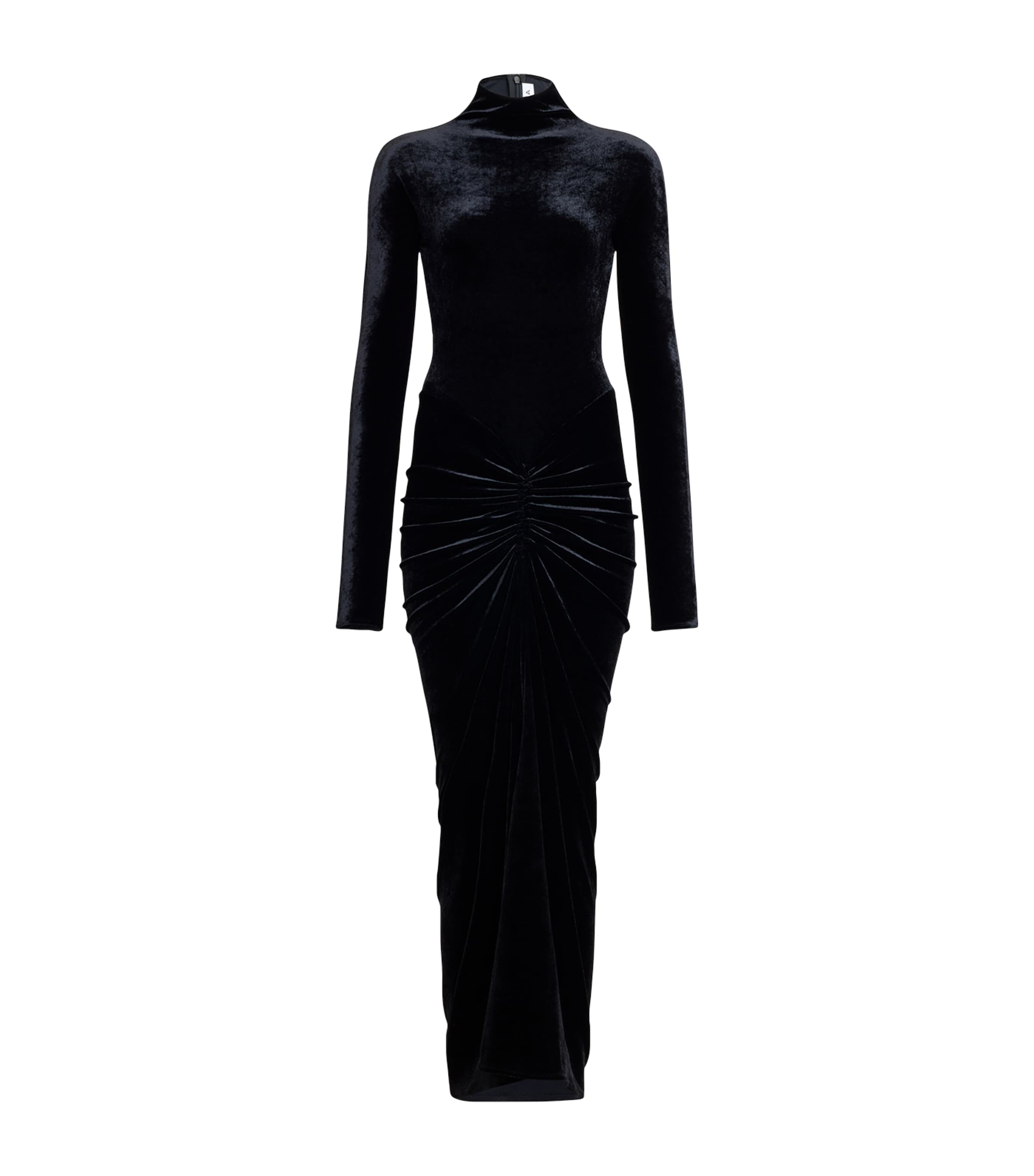 ALAÏA VELVET DRAPED MAXI DRESS 