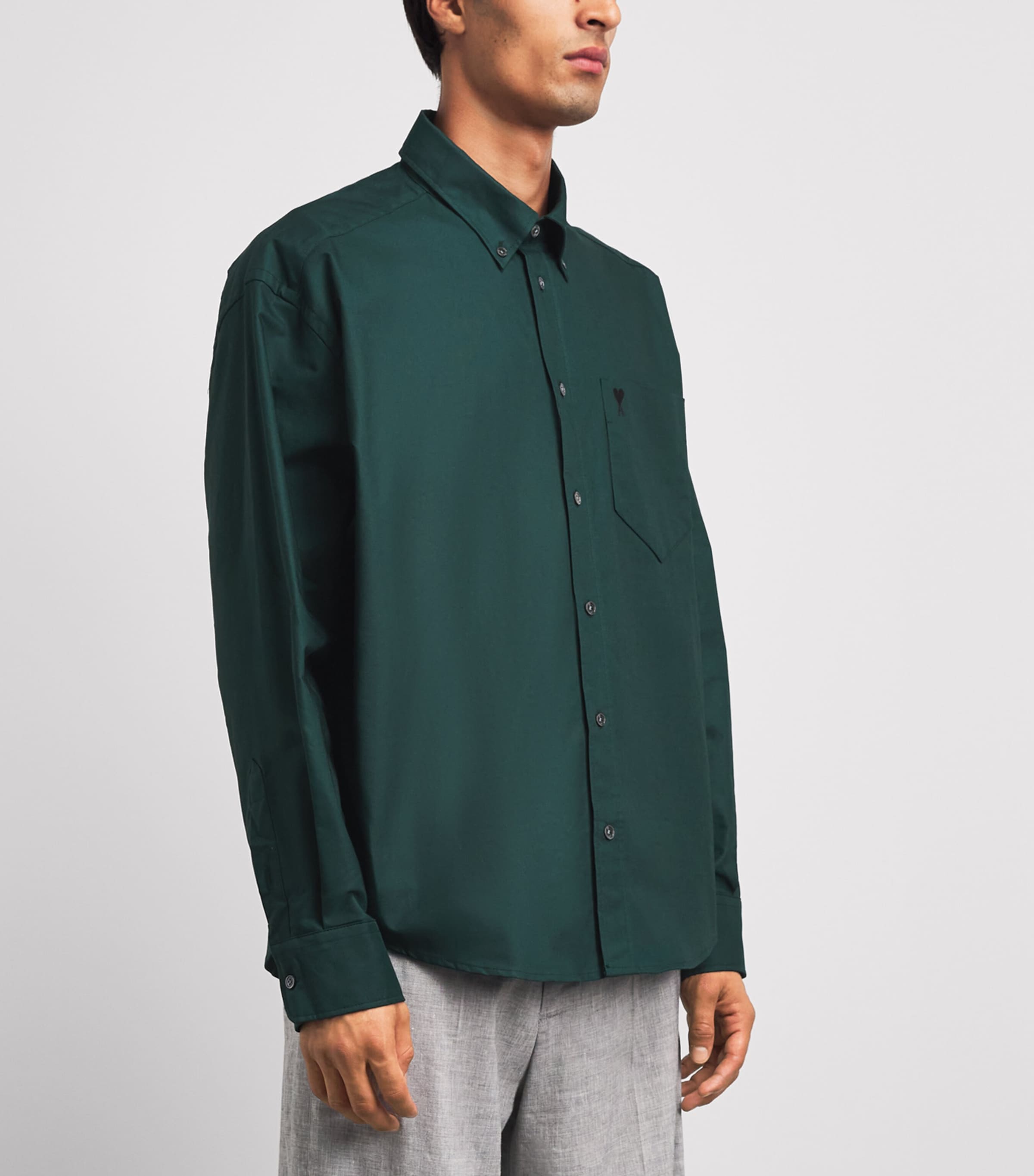 AMI Paris Mens Cotton Ami de Coeur Shirt Vert Bouteille Image 4