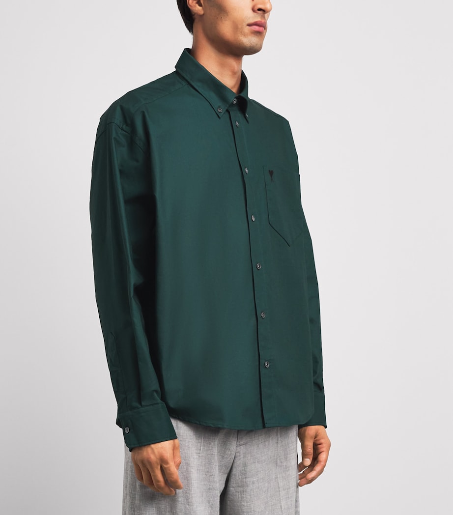 AMI Paris Mens Cotton Ami de Coeur Shirt Vert Bouteille Image 4