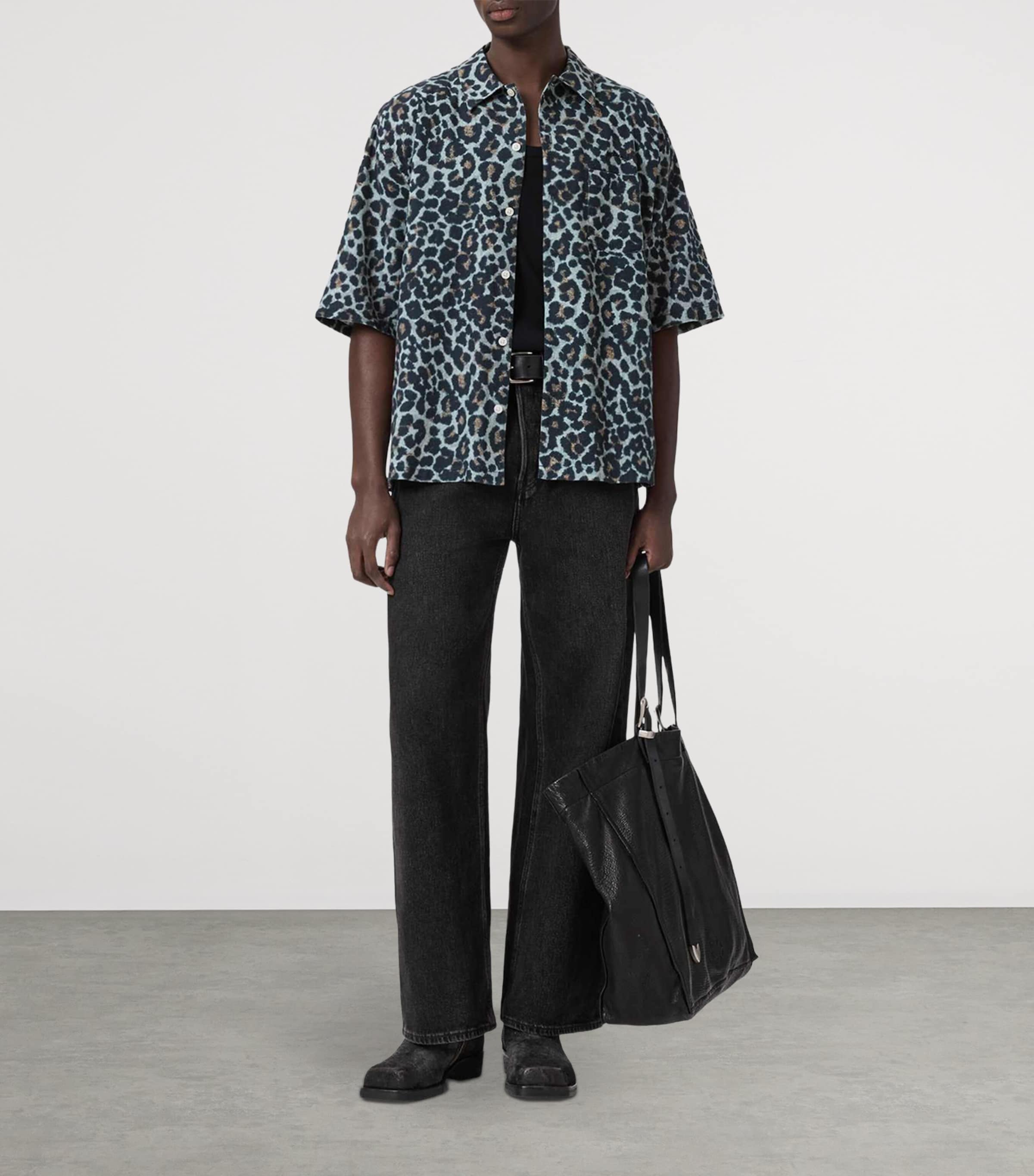 AllSaints Mens Organic Cotton-Linen Silesia Shirt Soft Ash Grey Image 5