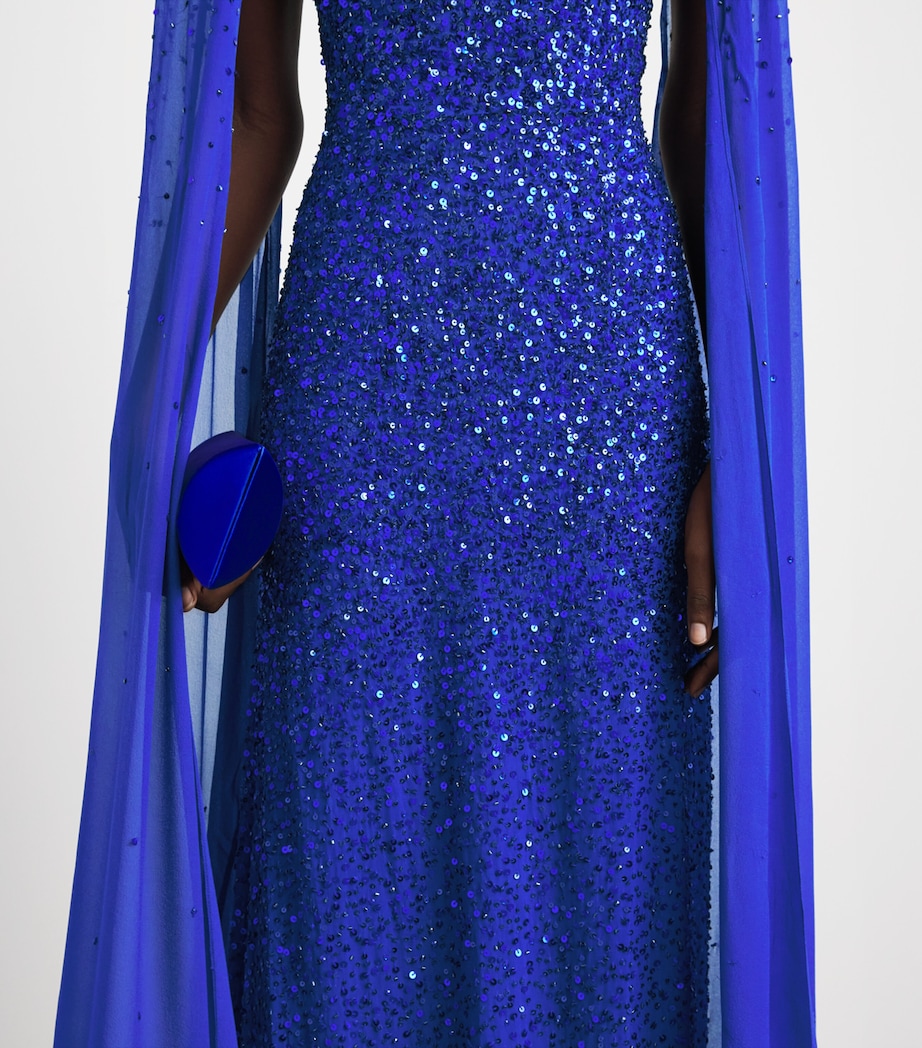 Jenny Packham Womens Sequin Cape Twilight Gown Cobalt Blue Image 5