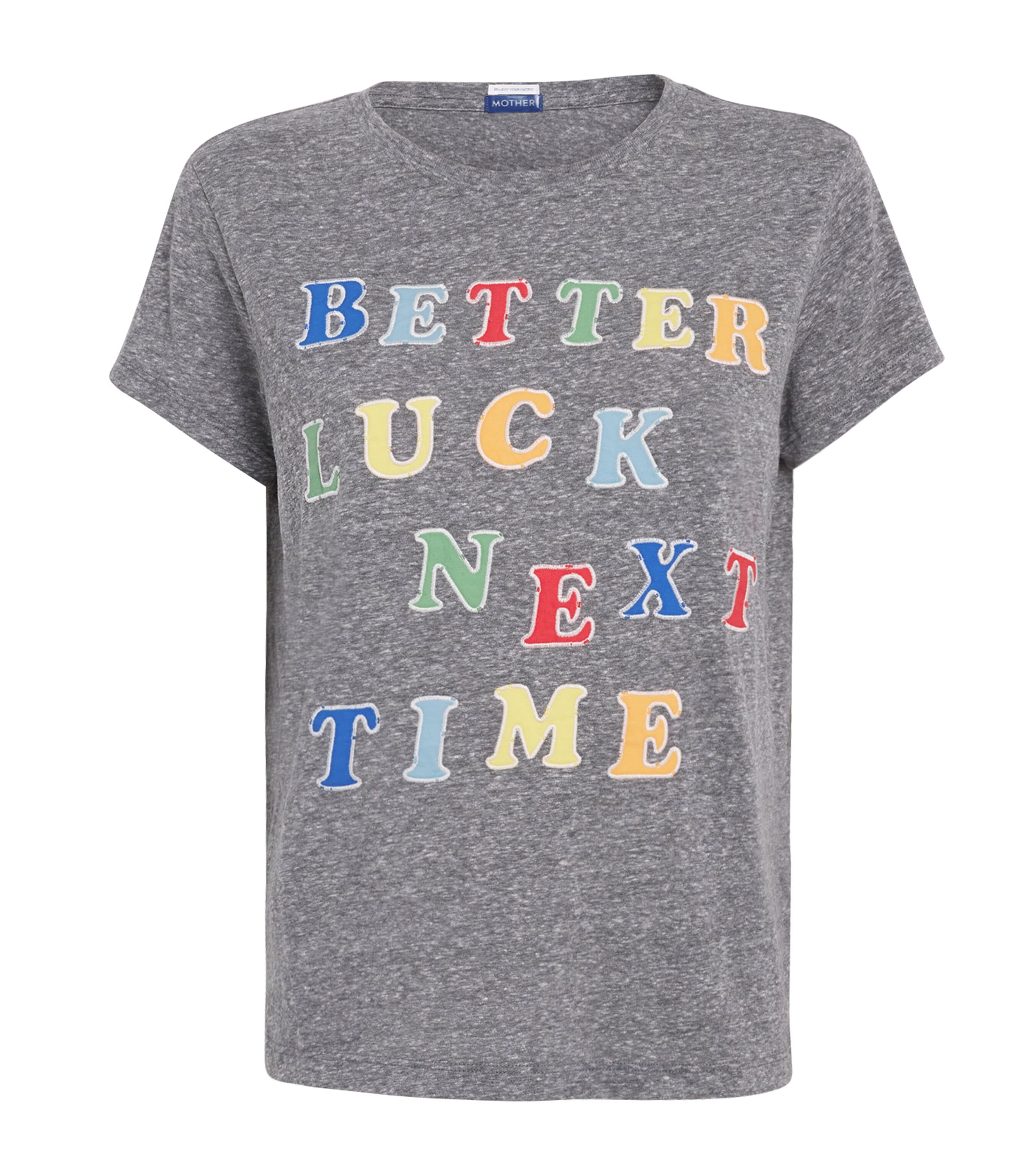 Mother Womens The Boxy Goodie Goodie Brand-print Cotton-jersey T-shirt Better Luck Next Time In Grey