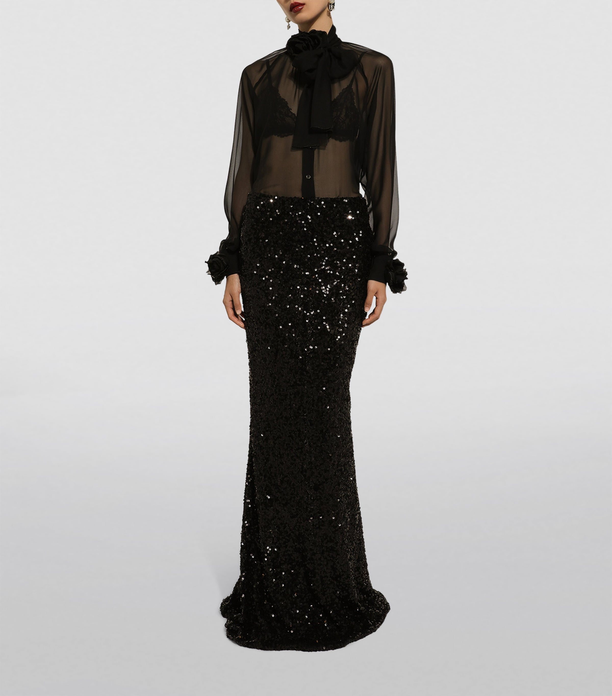 Silk Flower-Detail Blouse N0000-BLACK Image 4