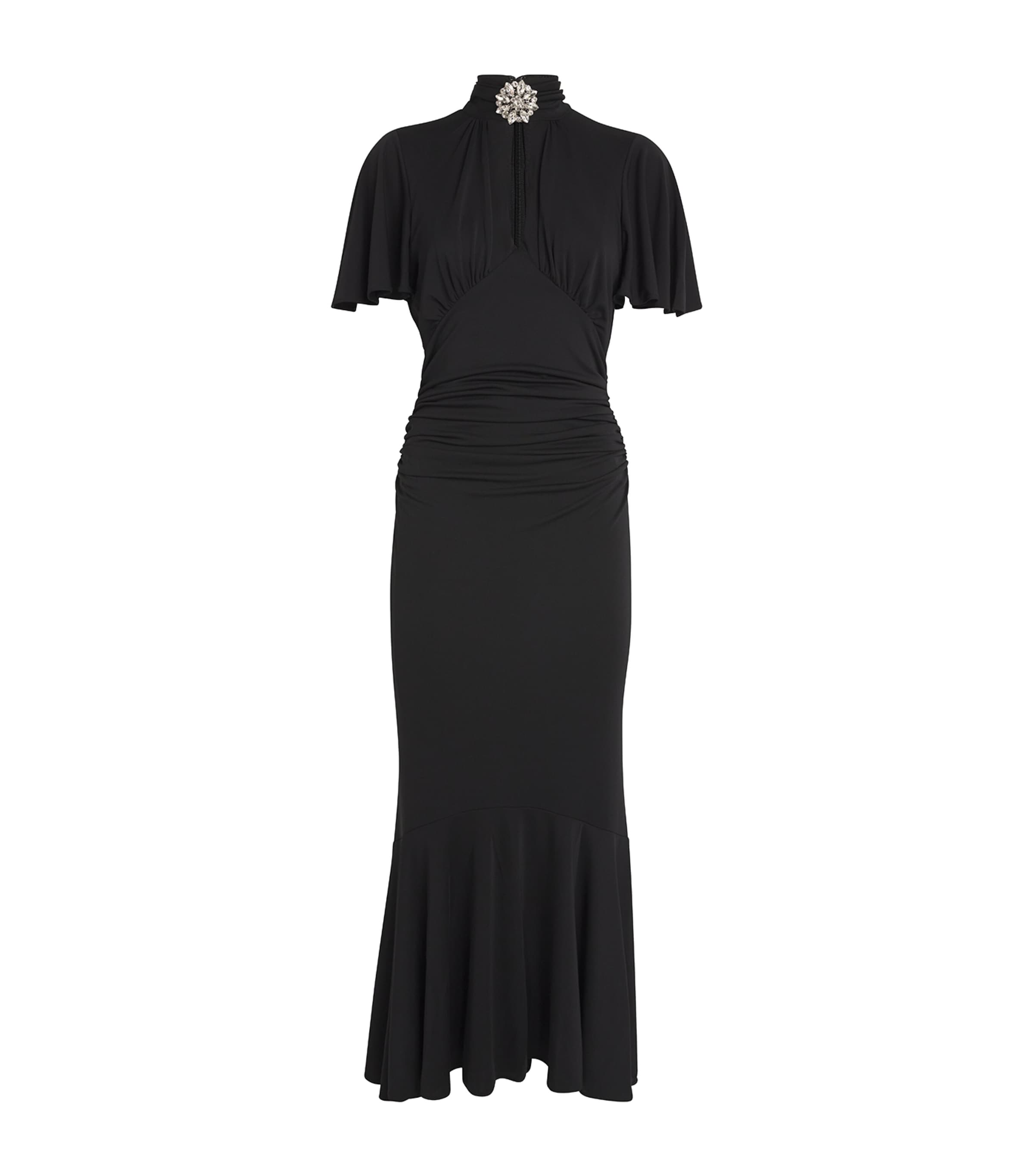 Cinq A Sept Womens Embellished Ruched Rosita Midi Dress Black Image 1