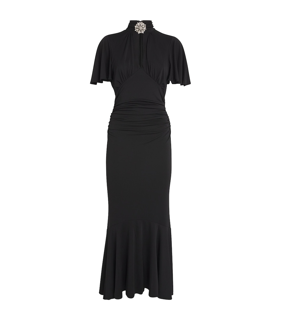Cinq A Sept Womens Embellished Ruched Rosita Midi Dress Black Image 1