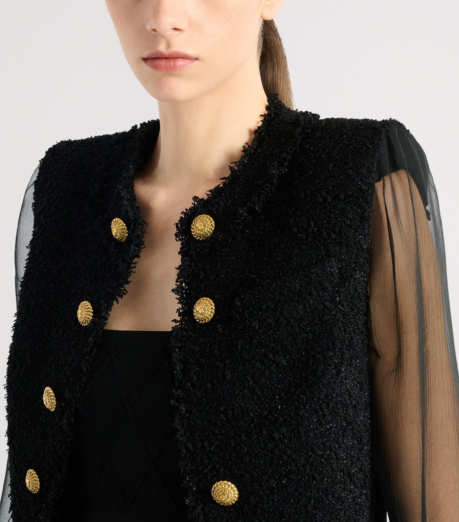 Balmain Womens Tweed Muslin-Sleeve Blouse Eap Noir/noir Image 5