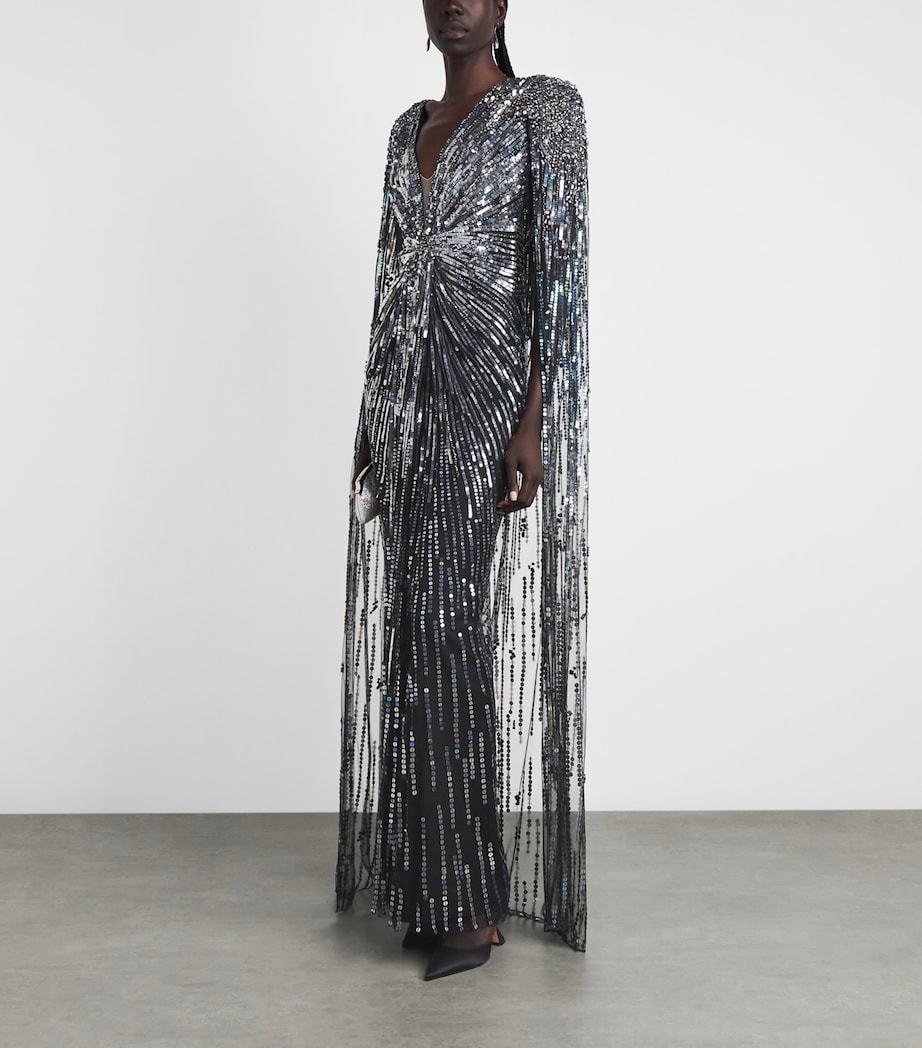 Jenny Packham Womens Gold Rush Cape Gown Liquorice Bding Image 2