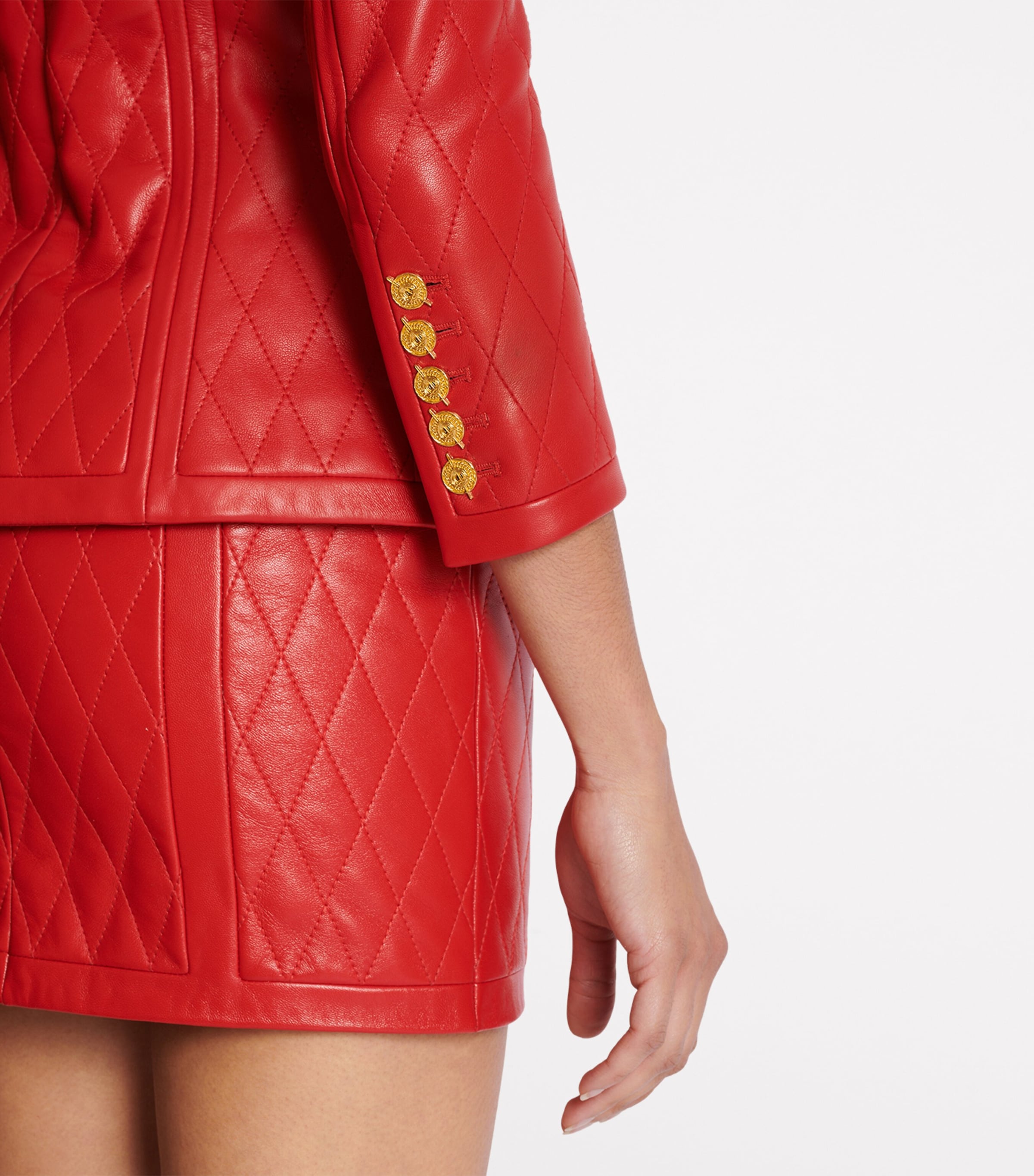 Balmain Red Quilted Leather Blazer | Harrods US