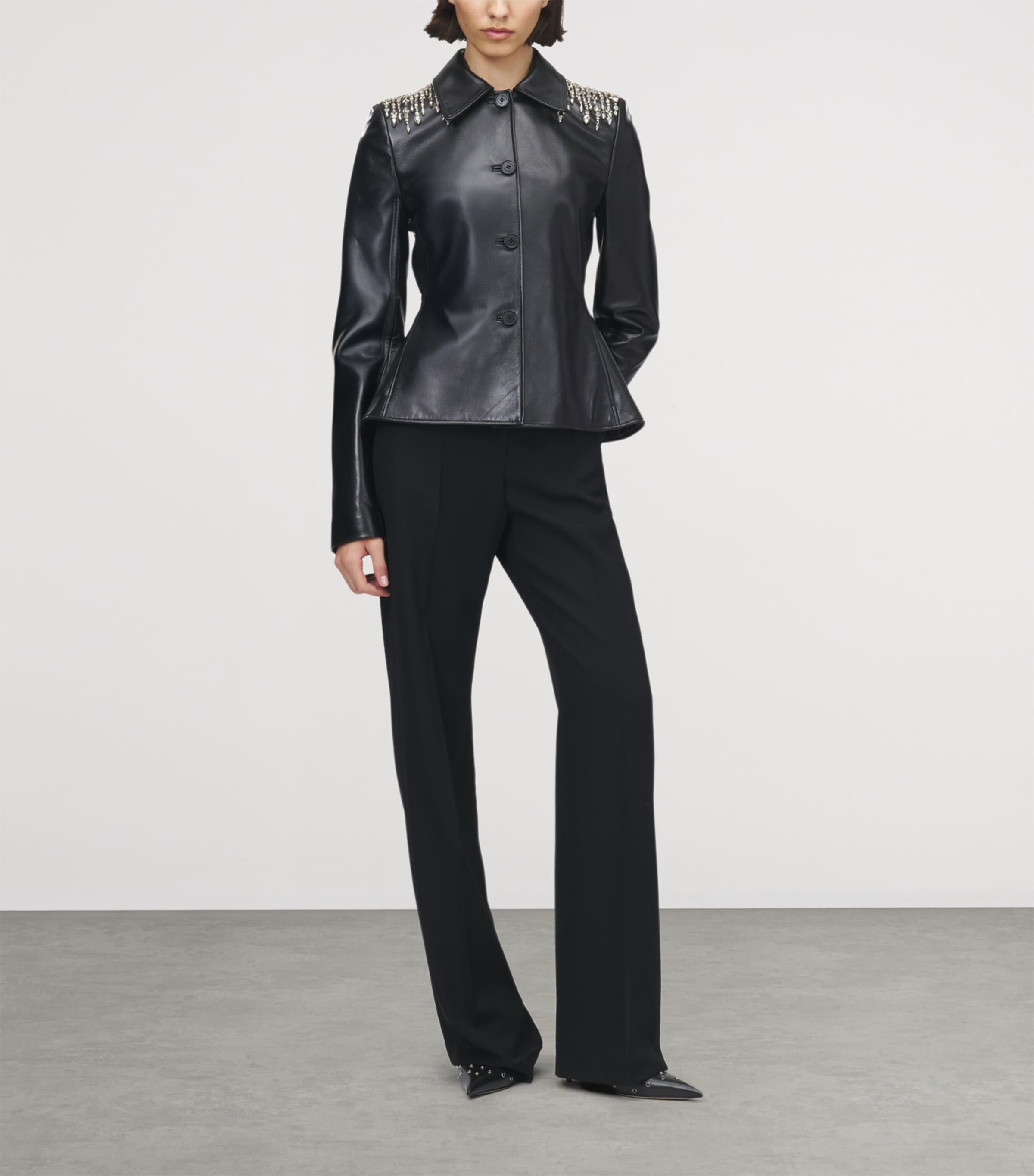 McQueen Womens Leather Embellished Peplum Jacket Image 3