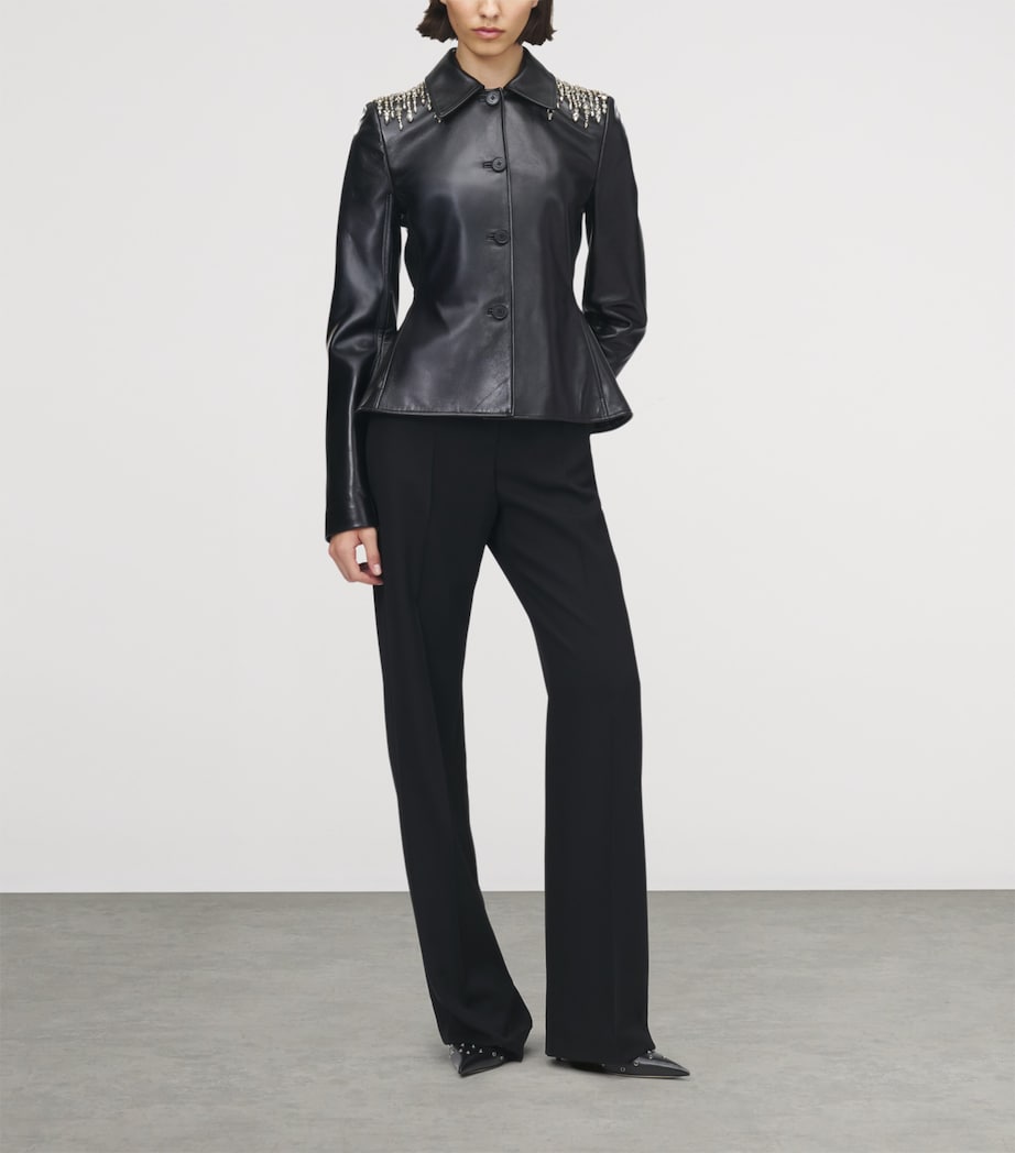 McQueen Womens Leather Embellished Peplum Jacket Image 3