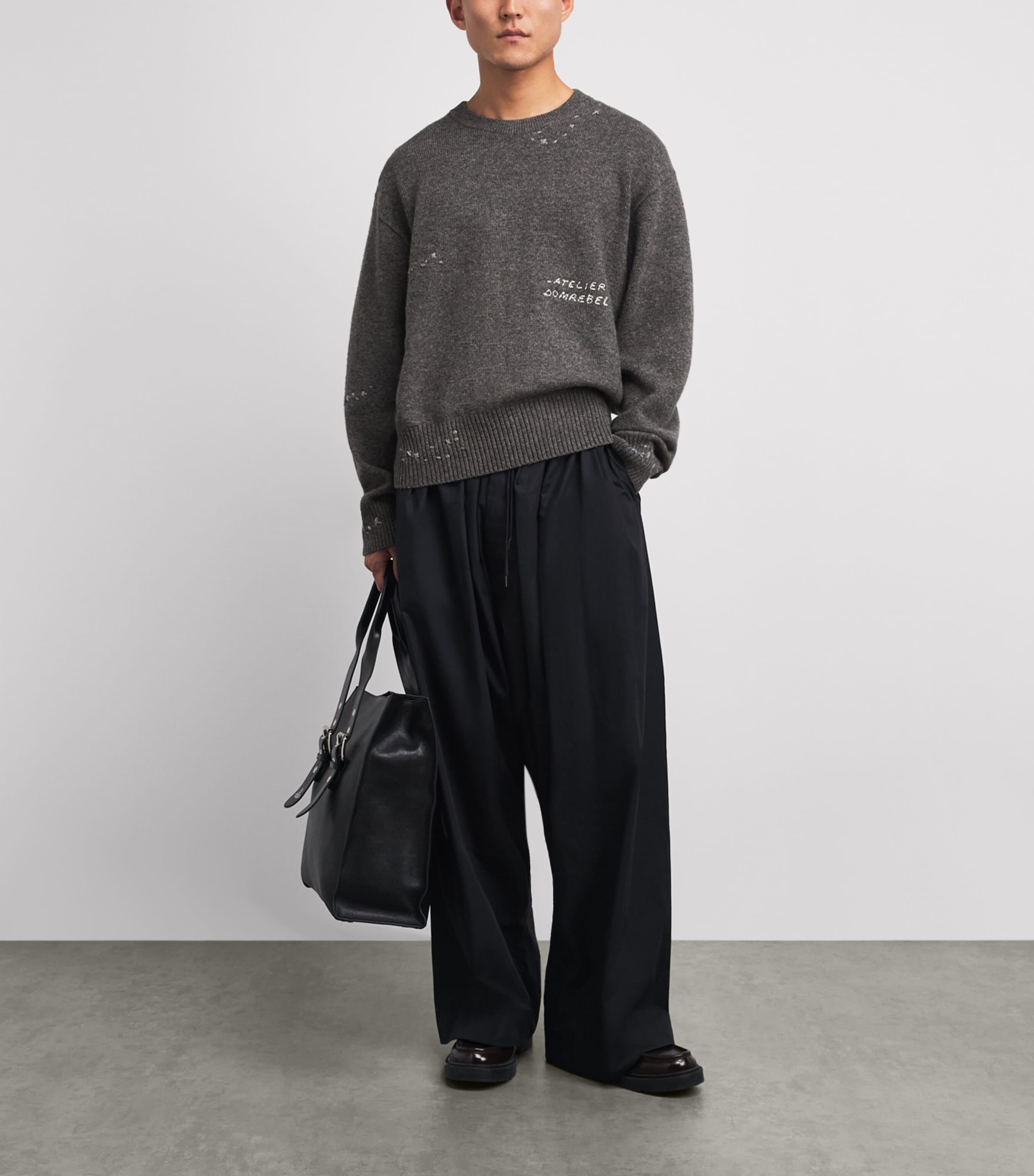 DOMREBEL Mens Wool-Blend Embroidered Wiser Sweater Grey Image 2