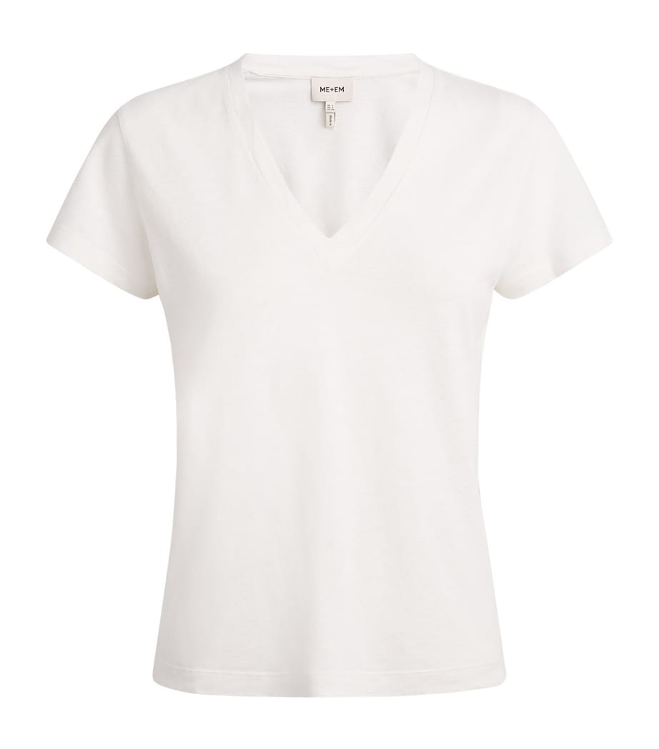 ME+EM Womens Hemp-Cotton V-Neck T-Shirt Fresh White Image 1