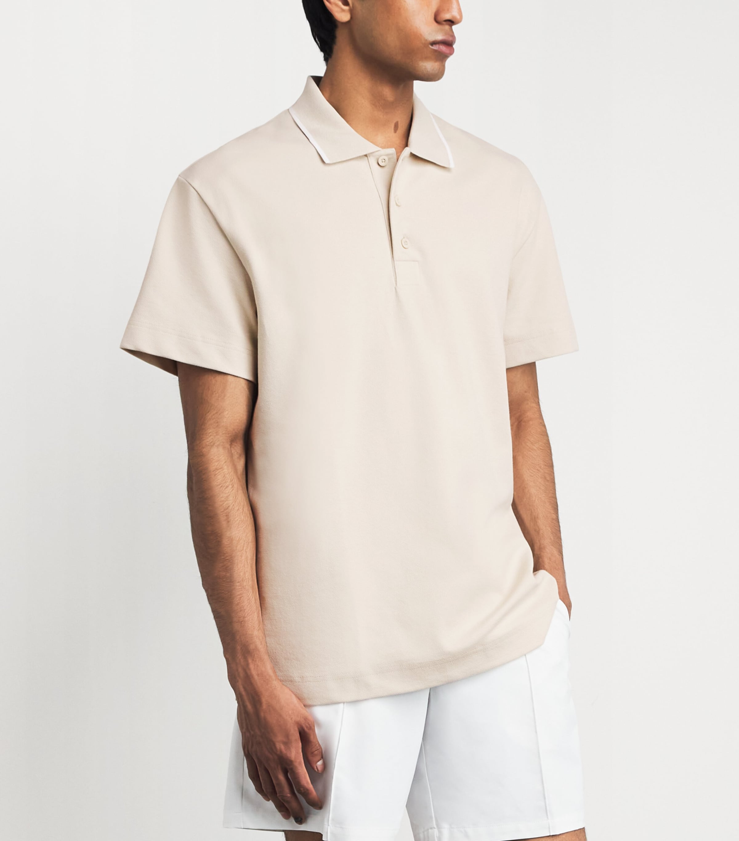 On Mens Cotton Pique Polo Shirt Sand | White Image 4
