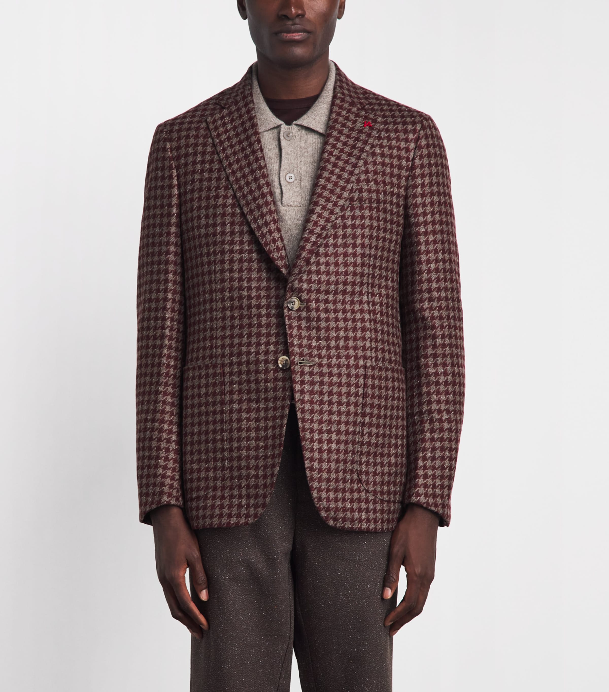 Isaia Mens Wool-Cashmere-Silk Houndstooth Capri Blazer Image 4