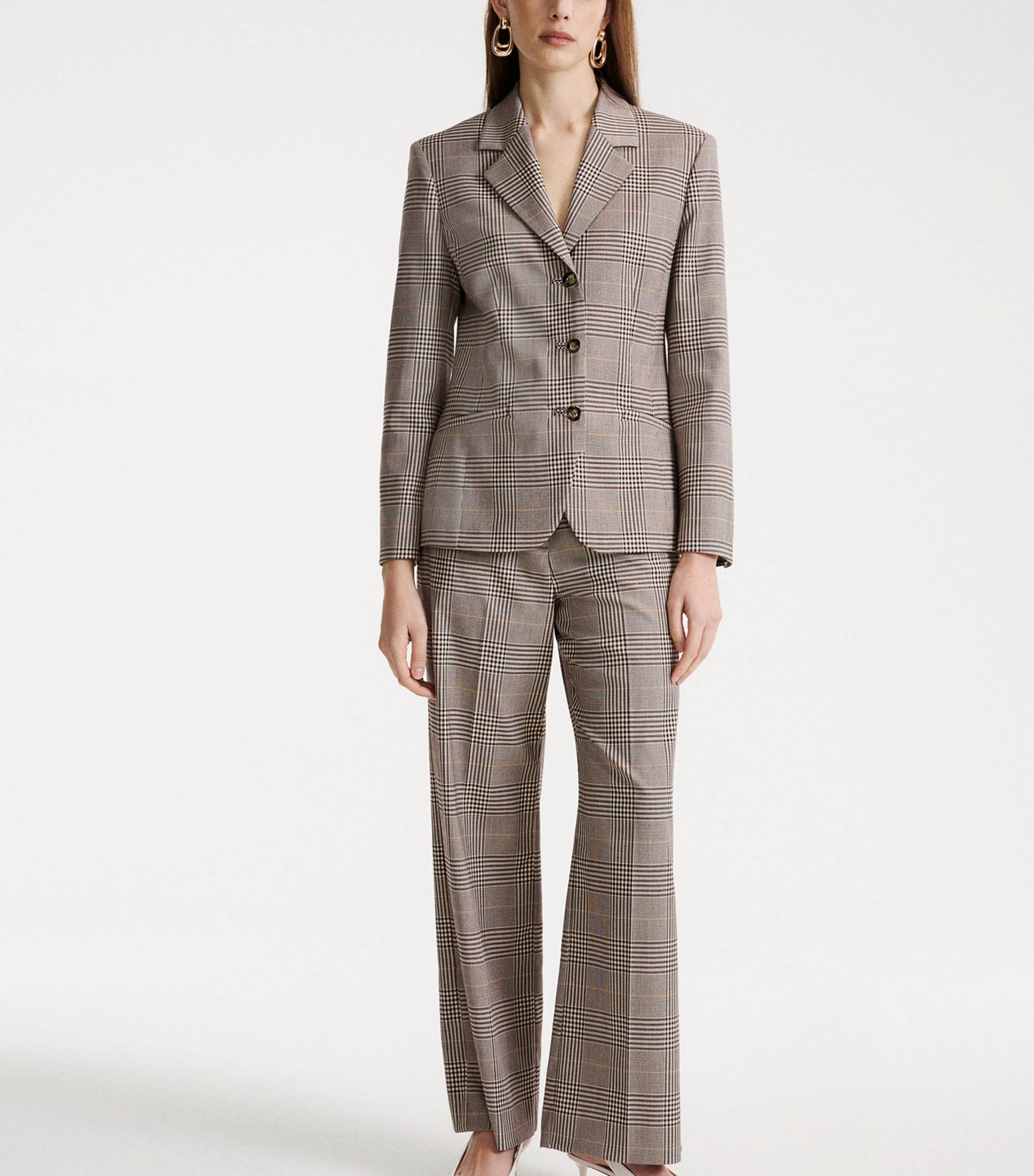 Marella Womens Check Relaxed Trousers Chocolate Image 2